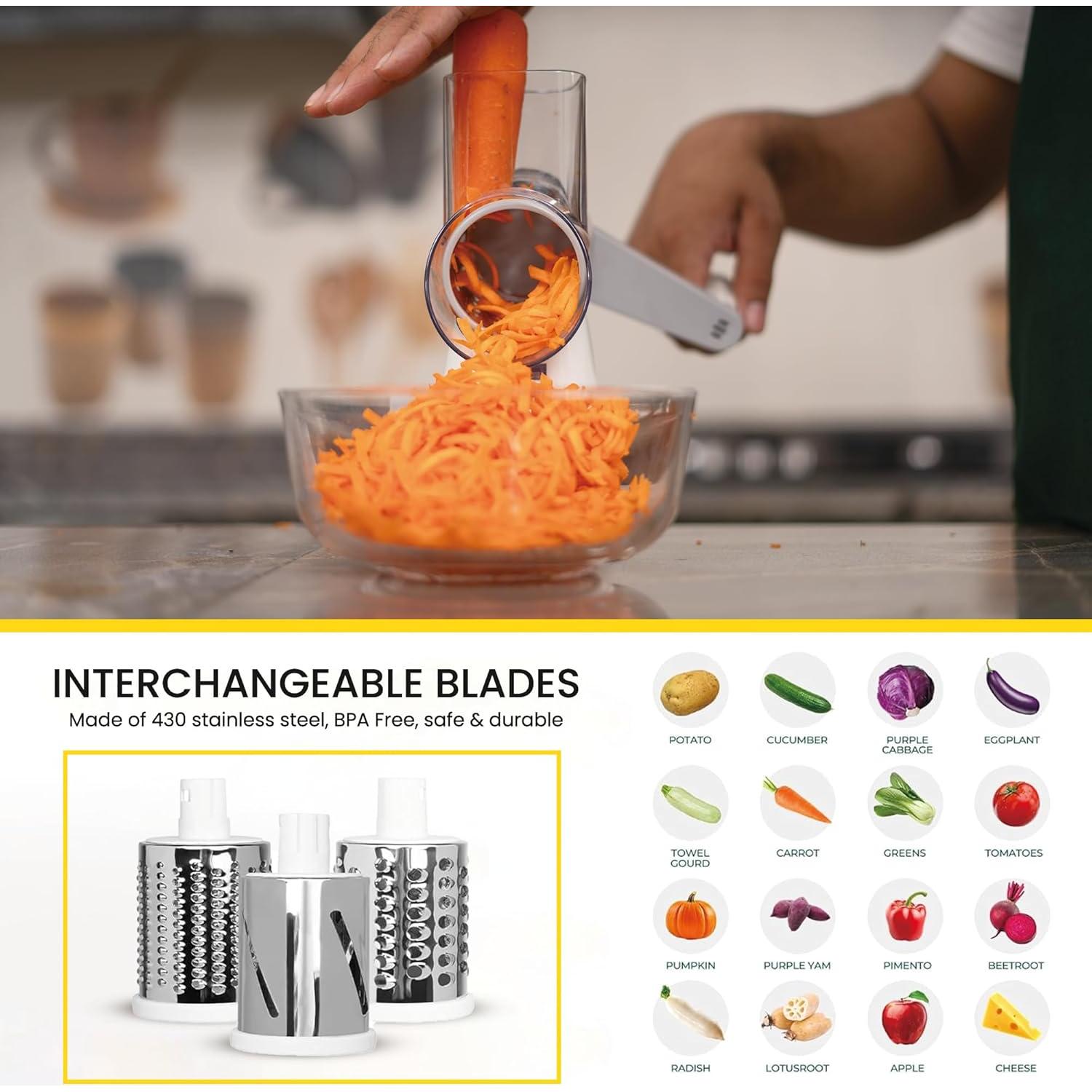 Rallador de Queso Rotatorio Eclimia con 3 Cuchillas y Cuchillo