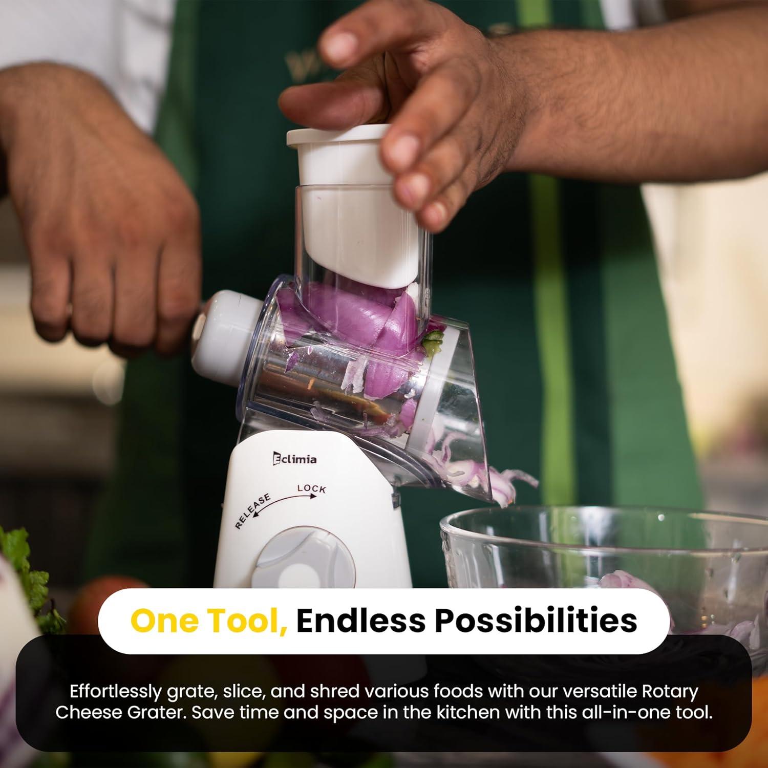 Rallador de Queso Rotatorio Eclimia con 3 Cuchillas y Cuchillo