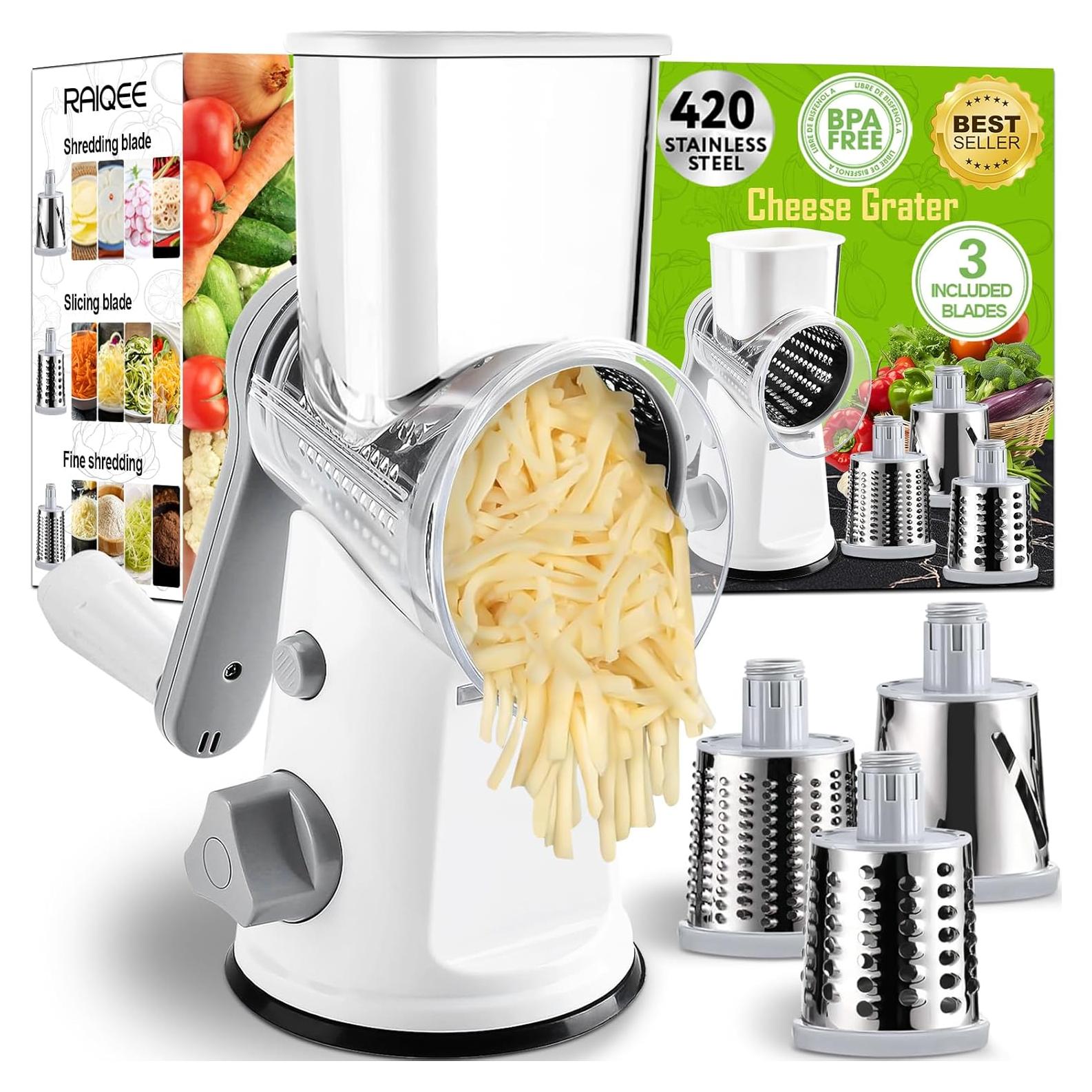 Rallador de Queso Rotativo RAIQEE con 3 Cuchillas Intercambiables