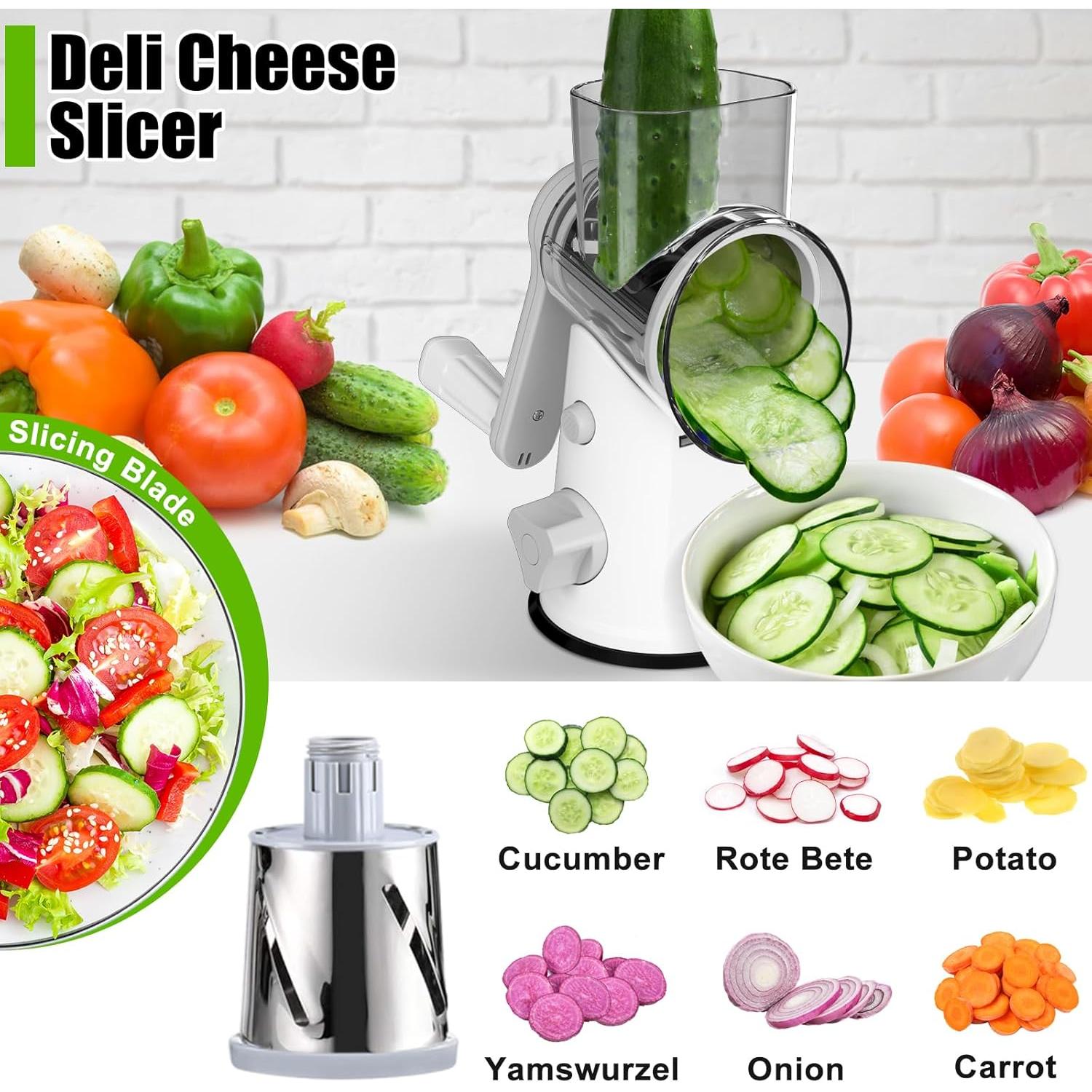 Rallador de Queso Rotativo RAIQEE con 3 Cuchillas Intercambiables