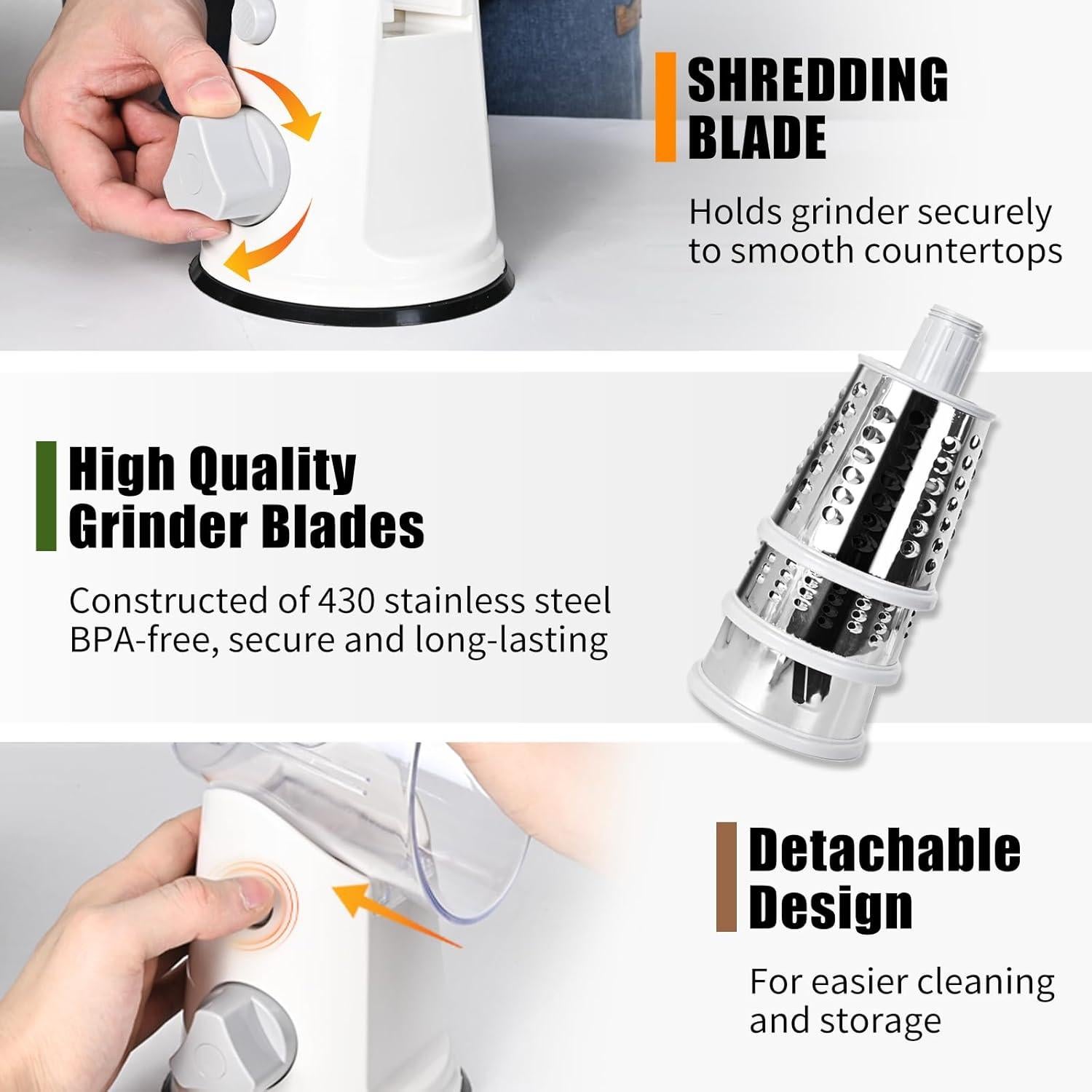 Rallador de Queso Rotativo RAIQEE con 3 Cuchillas Intercambiables