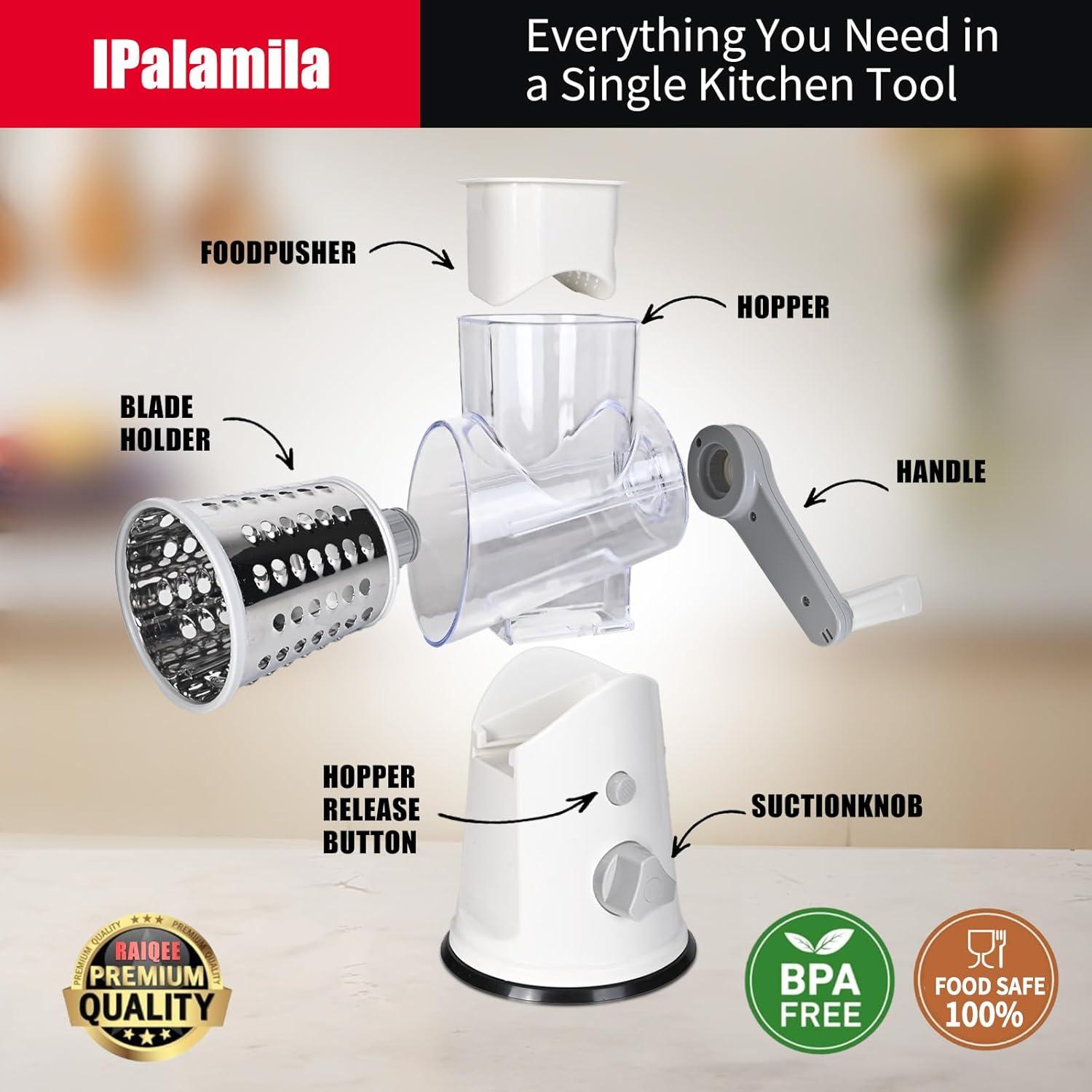 Rallador de Queso Rotativo RAIQEE con 3 Cuchillas Intercambiables