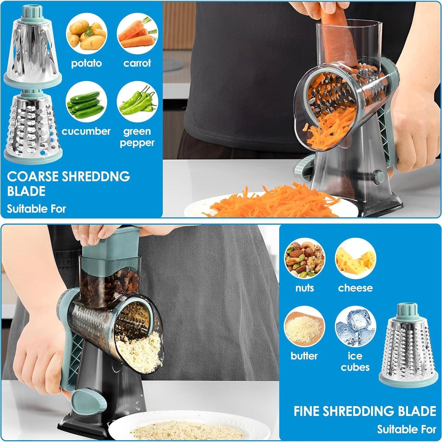 Rallador de Queso Rotativo TKSDWBLTY con 3 Cuchillas Intercambiables