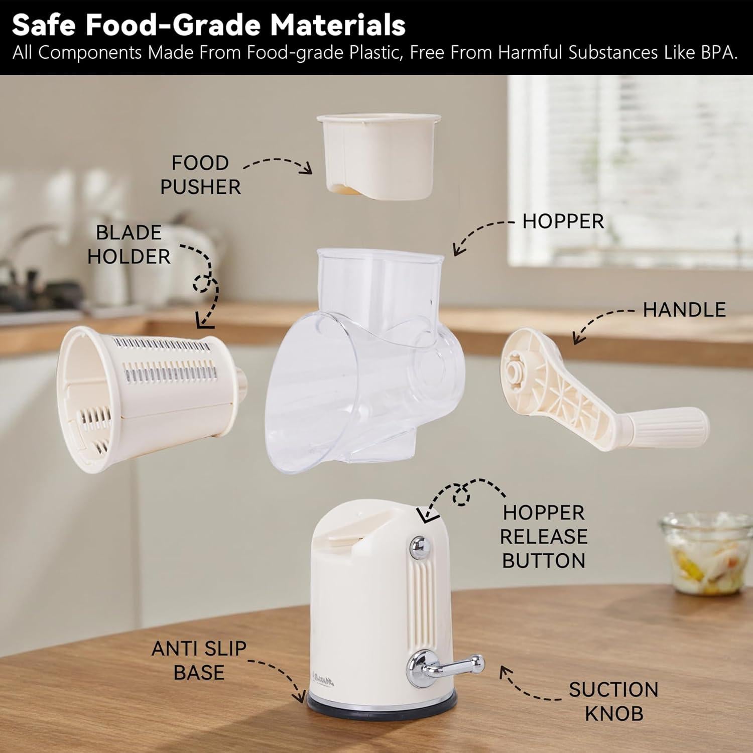 Rallador de Queso Rotatorio SLEEKDR 5 en 1 con Mango y Base de Succión