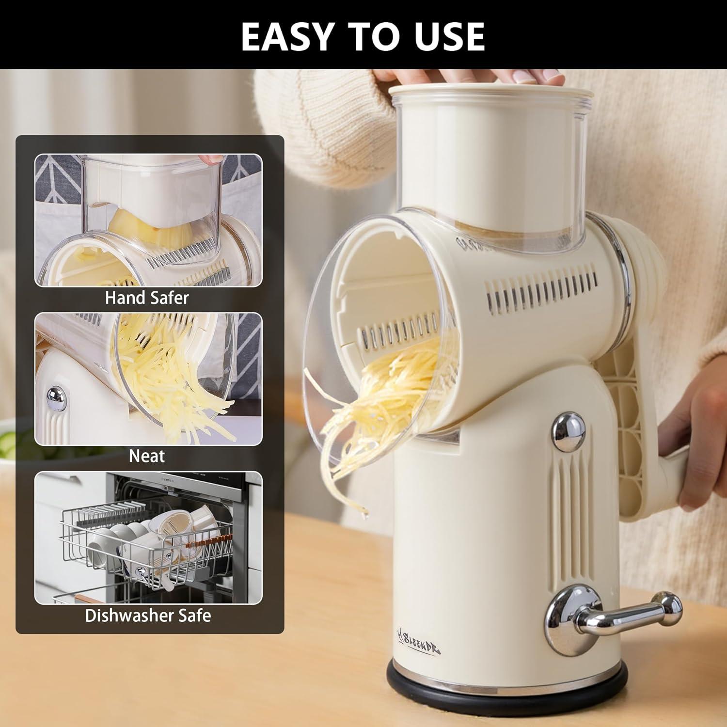 Rallador de Queso Rotatorio SLEEKDR 5 en 1 con Mango y Base de Succión