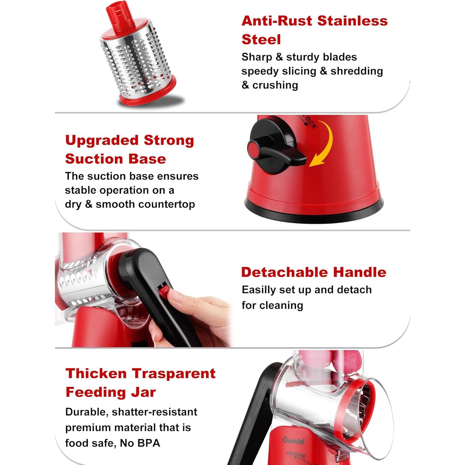 Rallador de Queso Rotatorio Geedel PS-336A5N con 5 Cuchillas