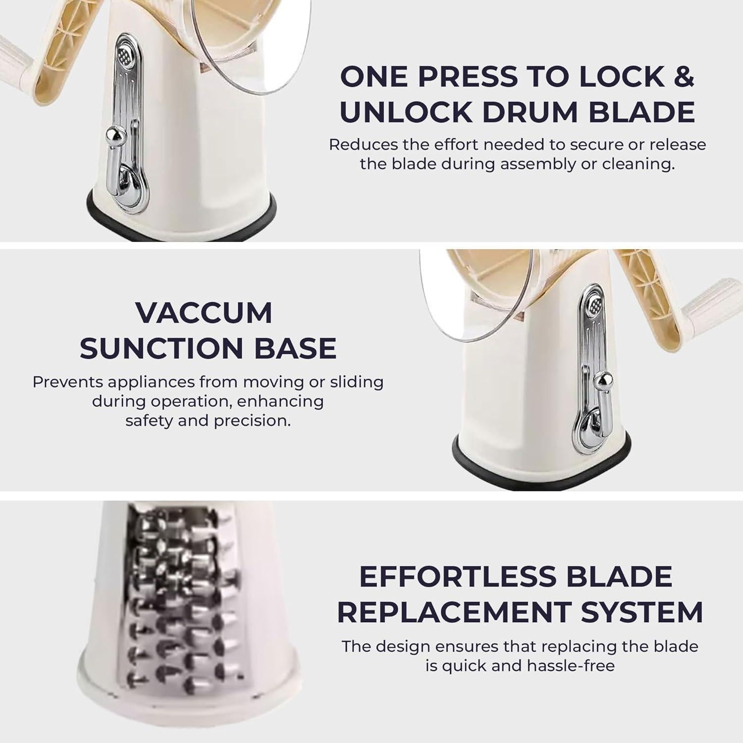 Rallador de Queso 5 en 1 Chef Power Acero Inoxidable Beige