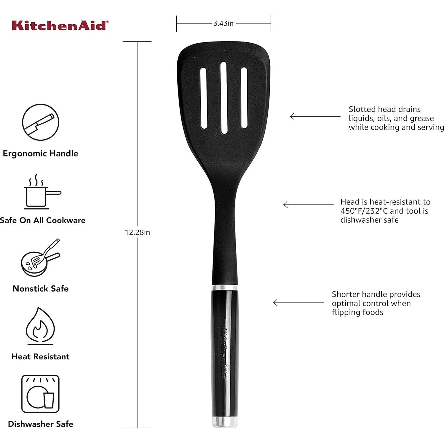 Cuchara Ranurada de Nylon KitchenAid 22.1x8.6cm Negro Mate