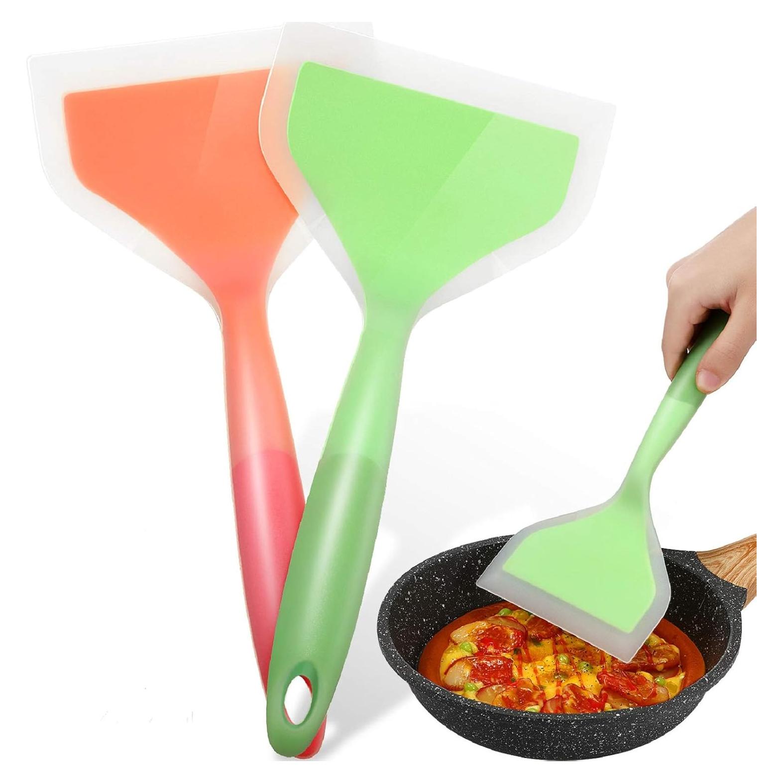 Espátula Ancha Giratoria Shappy de Silicona 26 cm - Verde/Naranja