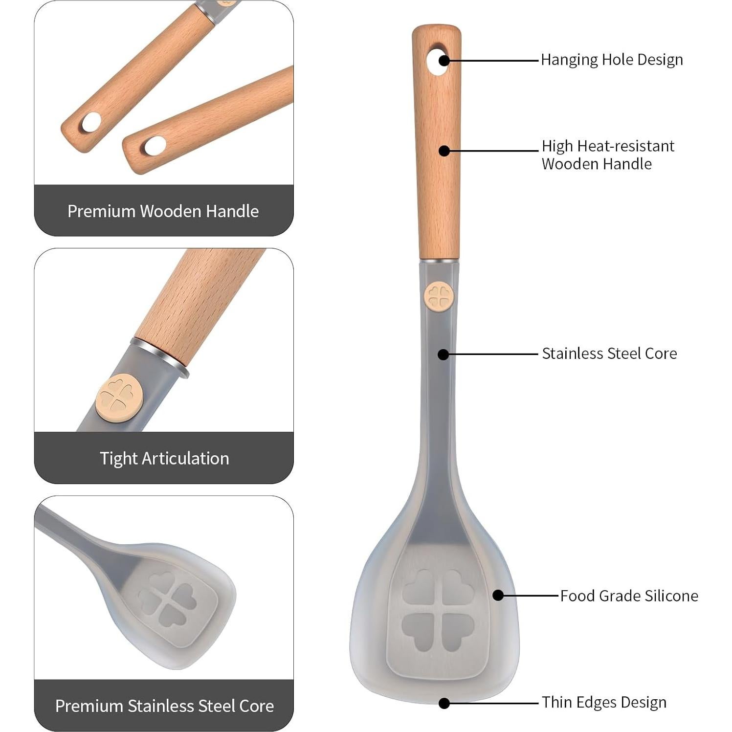 Espátula de Silicona TENTA KITCHEN con Mango de Madera 33.5cm