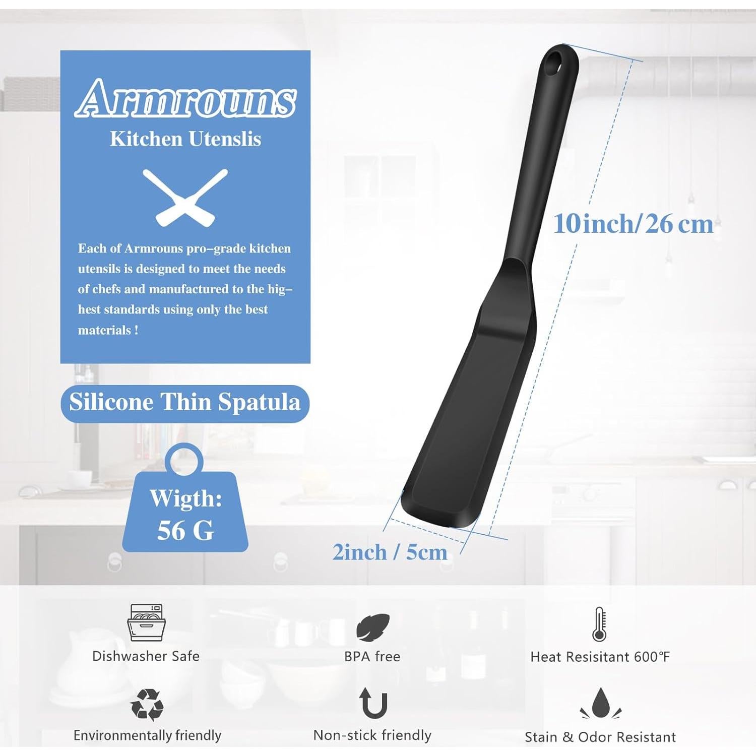 Espátula de Silicona Armrouns 25.5x5 cm Resistente al Calor