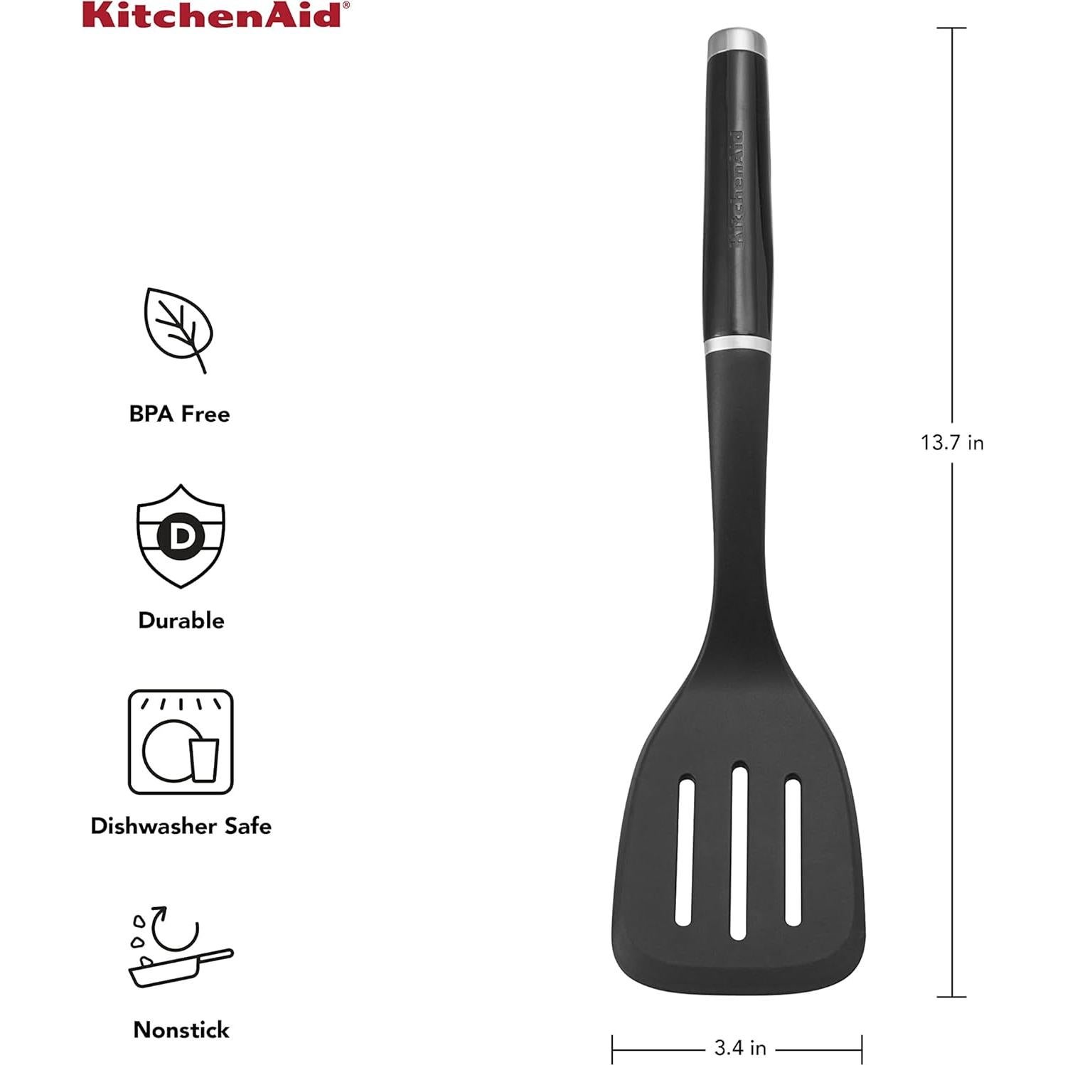 Espátula Ranurada de Nylon KitchenAid 34.7 cm Negra