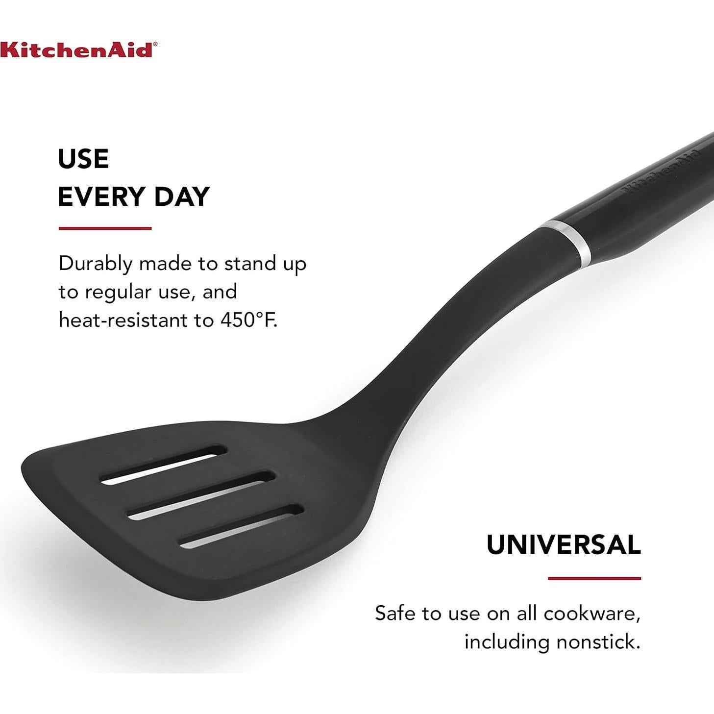 Espátula Ranurada de Nylon KitchenAid 34.7 cm Negra