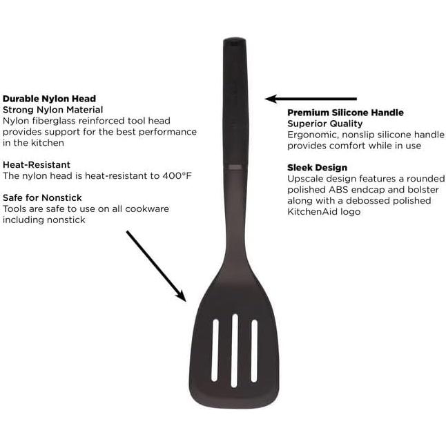 Espátula Ranurada de Nylon KitchenAid 34.7 cm Negra