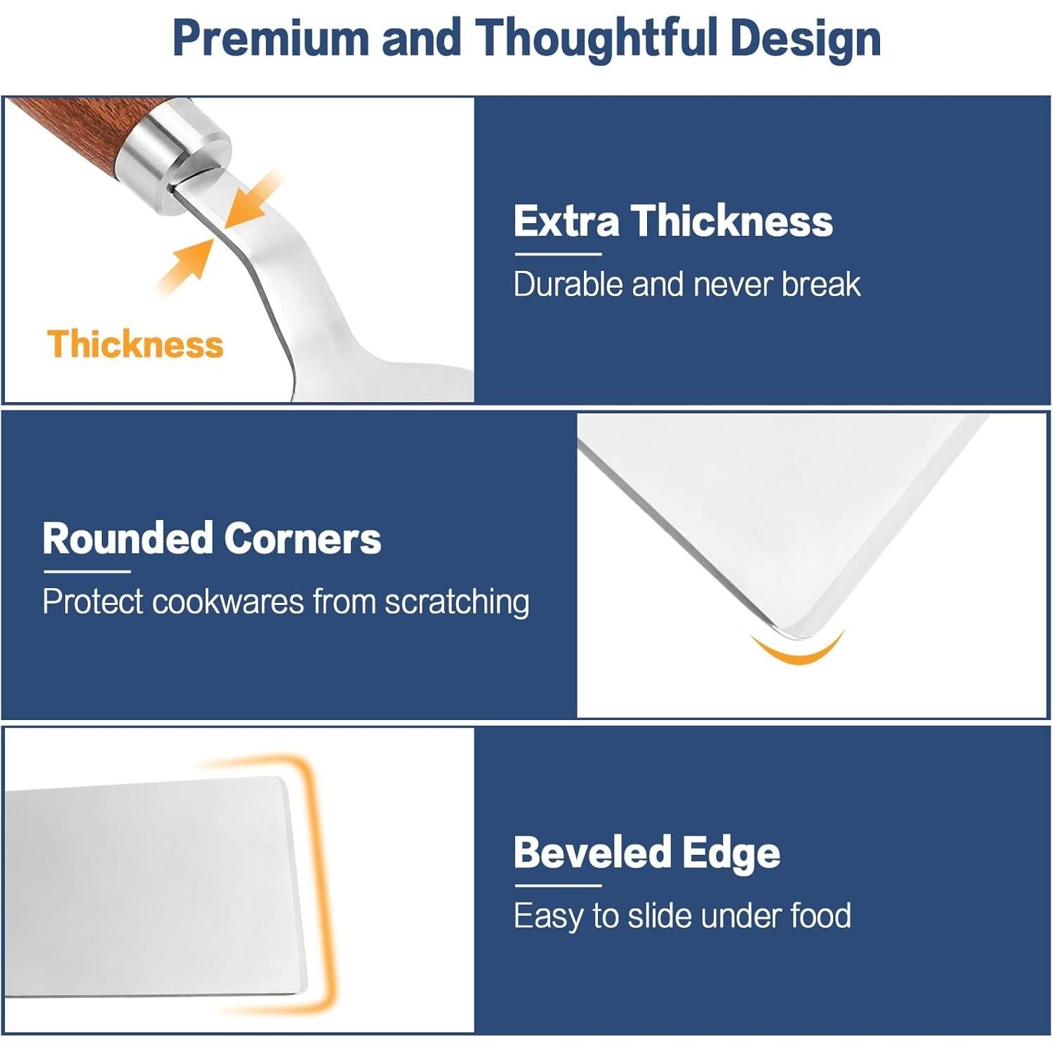 Espátula de Acero Inoxidable Vayvnt con Mango de Madera 28.8cm