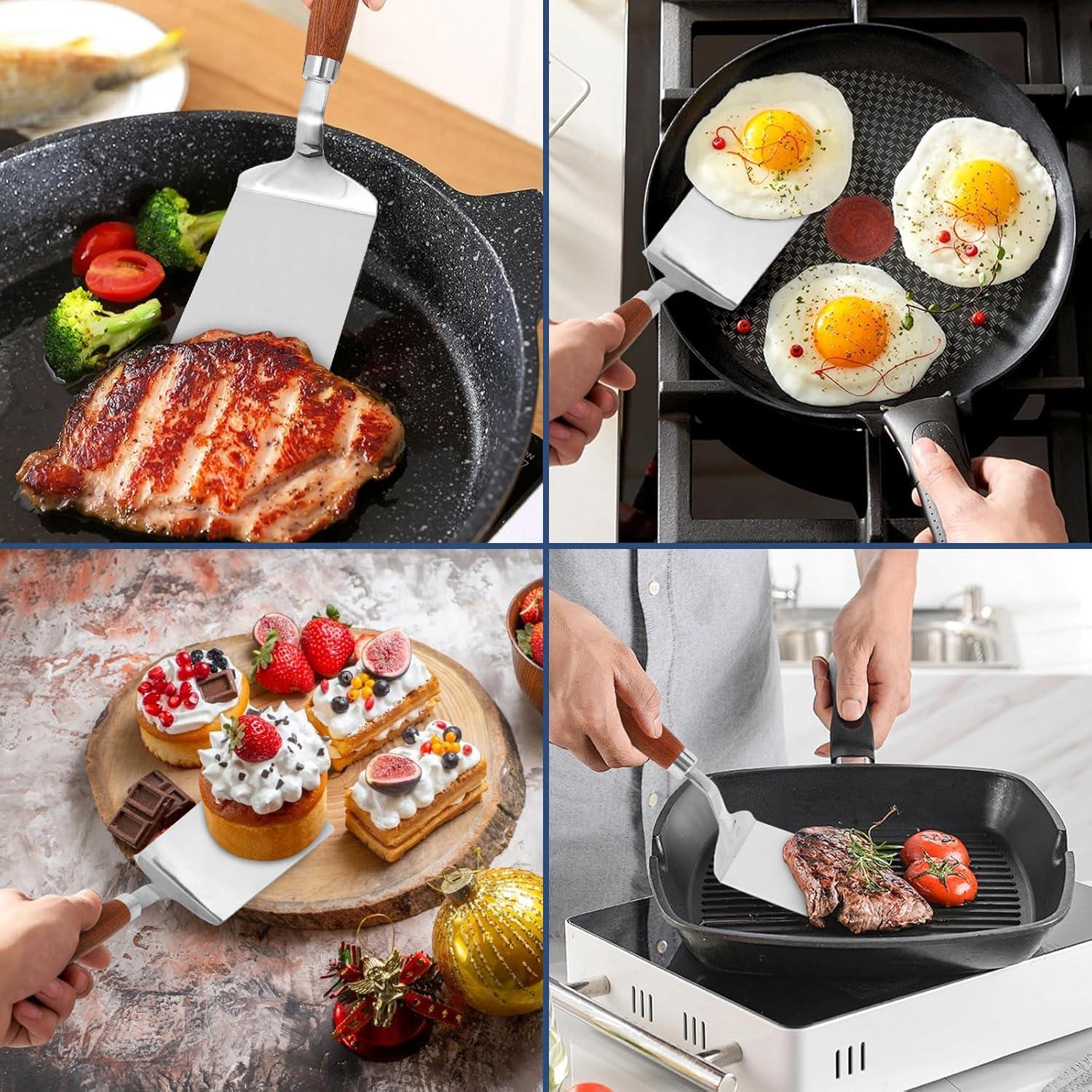 Espátula de Acero Inoxidable Vayvnt con Mango de Madera 28.8cm