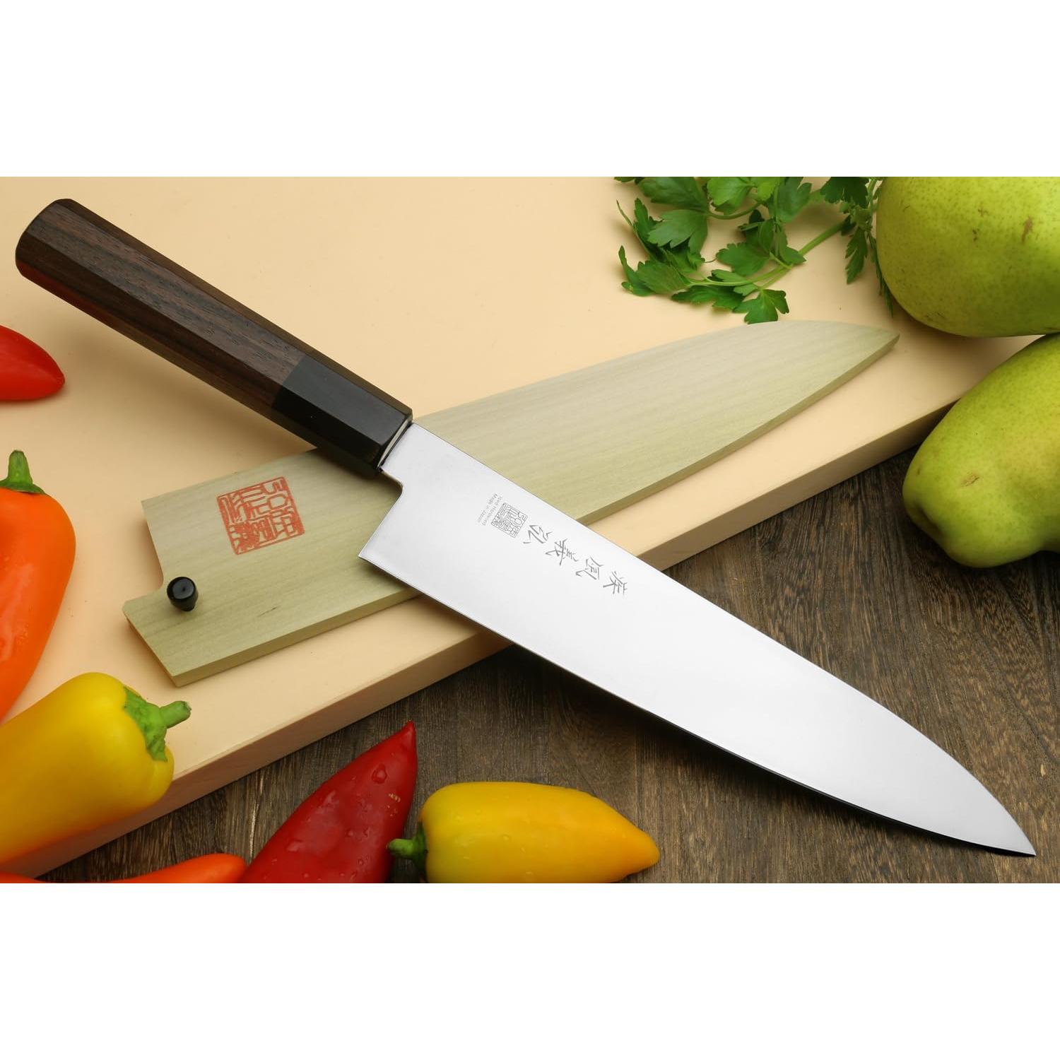 Cuchillo Chef Japonés Gyuto Yoshihiro AUS10 210mm Mango Madera Rosa