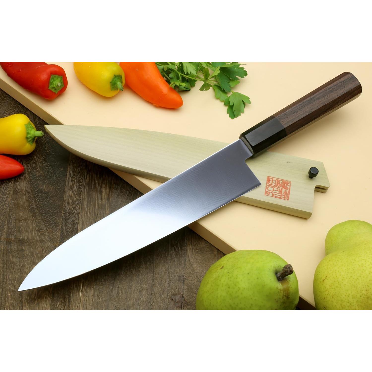 Cuchillo Chef Japonés Gyuto Yoshihiro AUS10 210mm Mango Madera Rosa