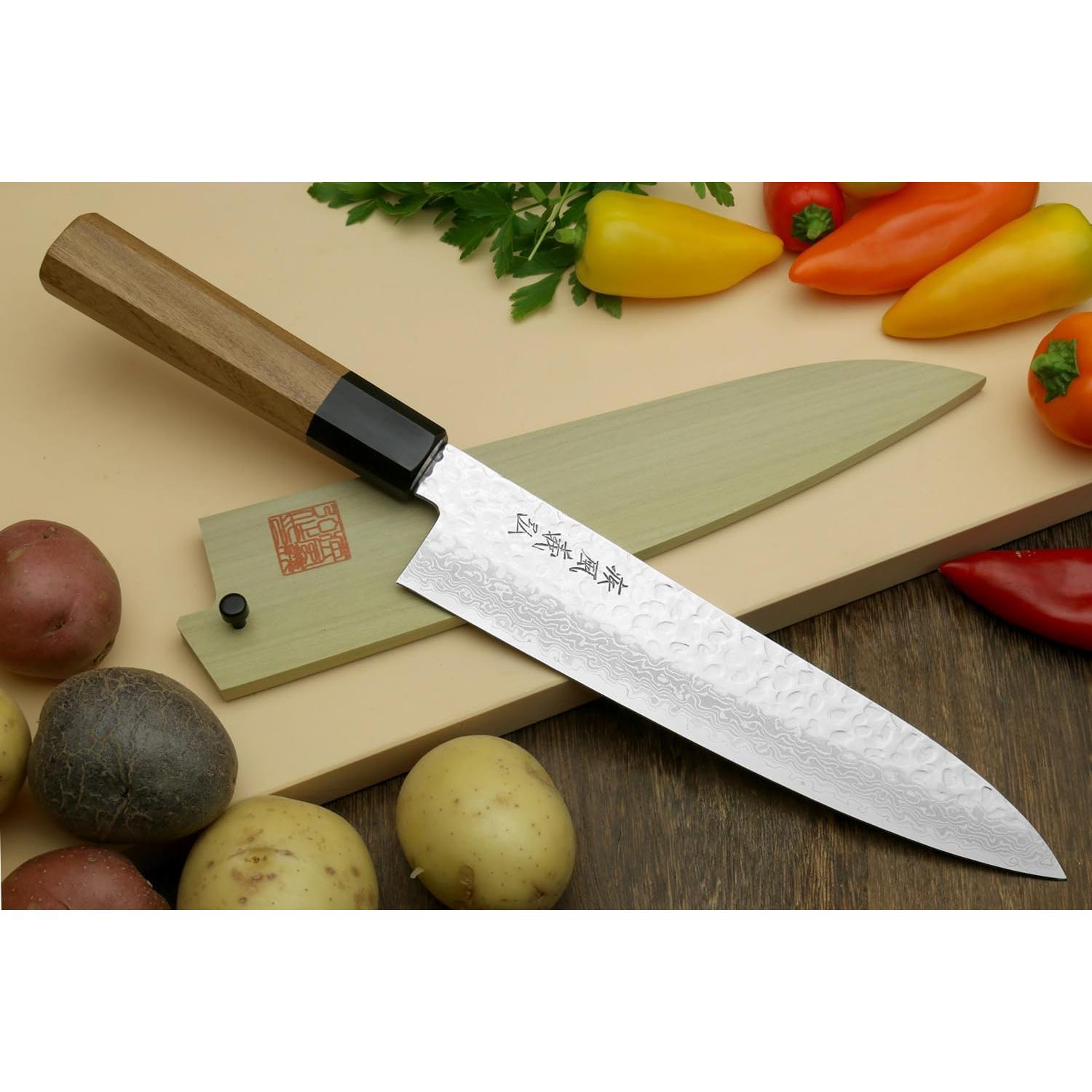 Cuchillo de Chef Japonés Yoshihiro Gyuto Damasco 21cm VG10
