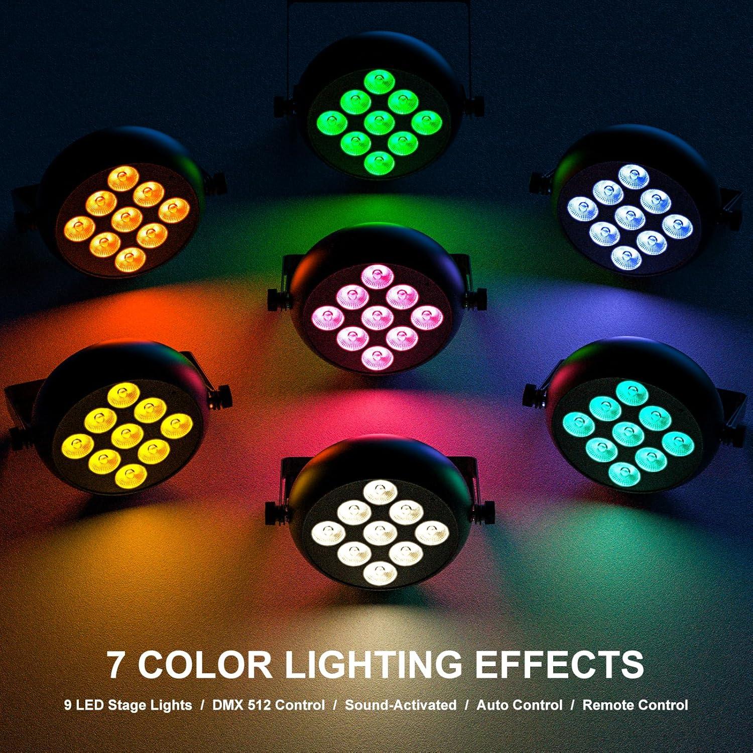 Luces Par LED 36W RGBW 9x4W Control Remoto Paquete de 4