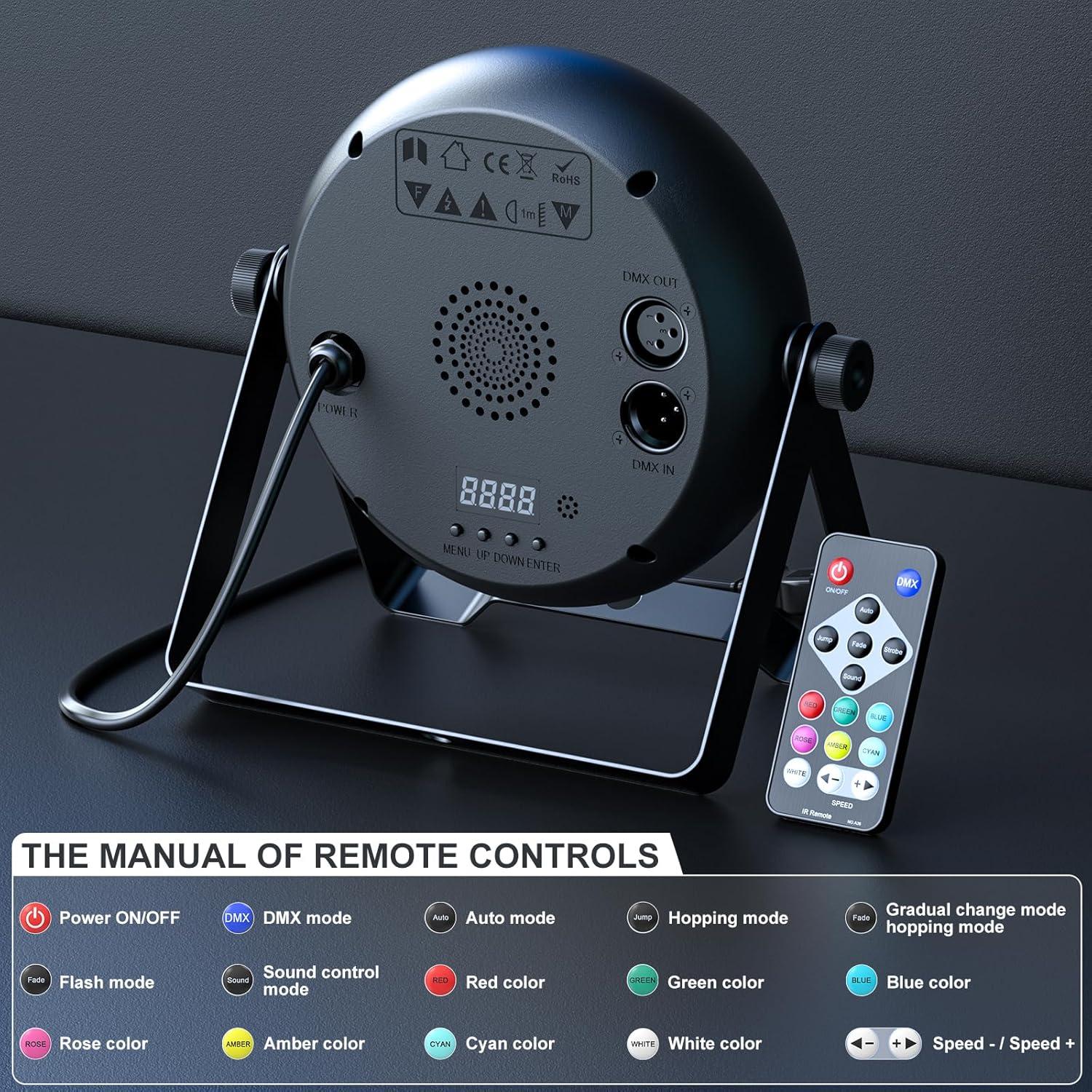 Luces Par LED 36W RGBW 9x4W Control Remoto Paquete de 4