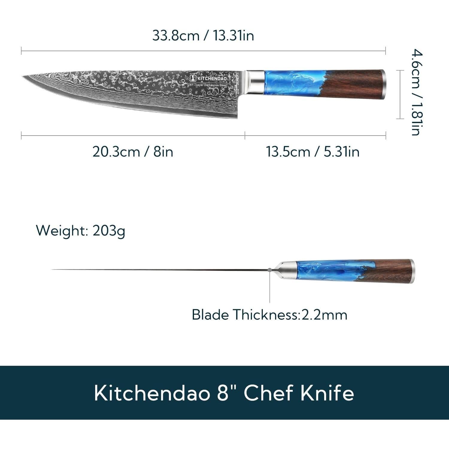 Cuchillo de Chef KITCHENDAO 20.32 cm Acero Damasco 67 Capas