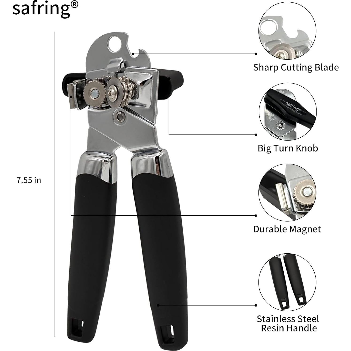 Abrelatas Manual Safring W1C Acero Inoxidable Negro