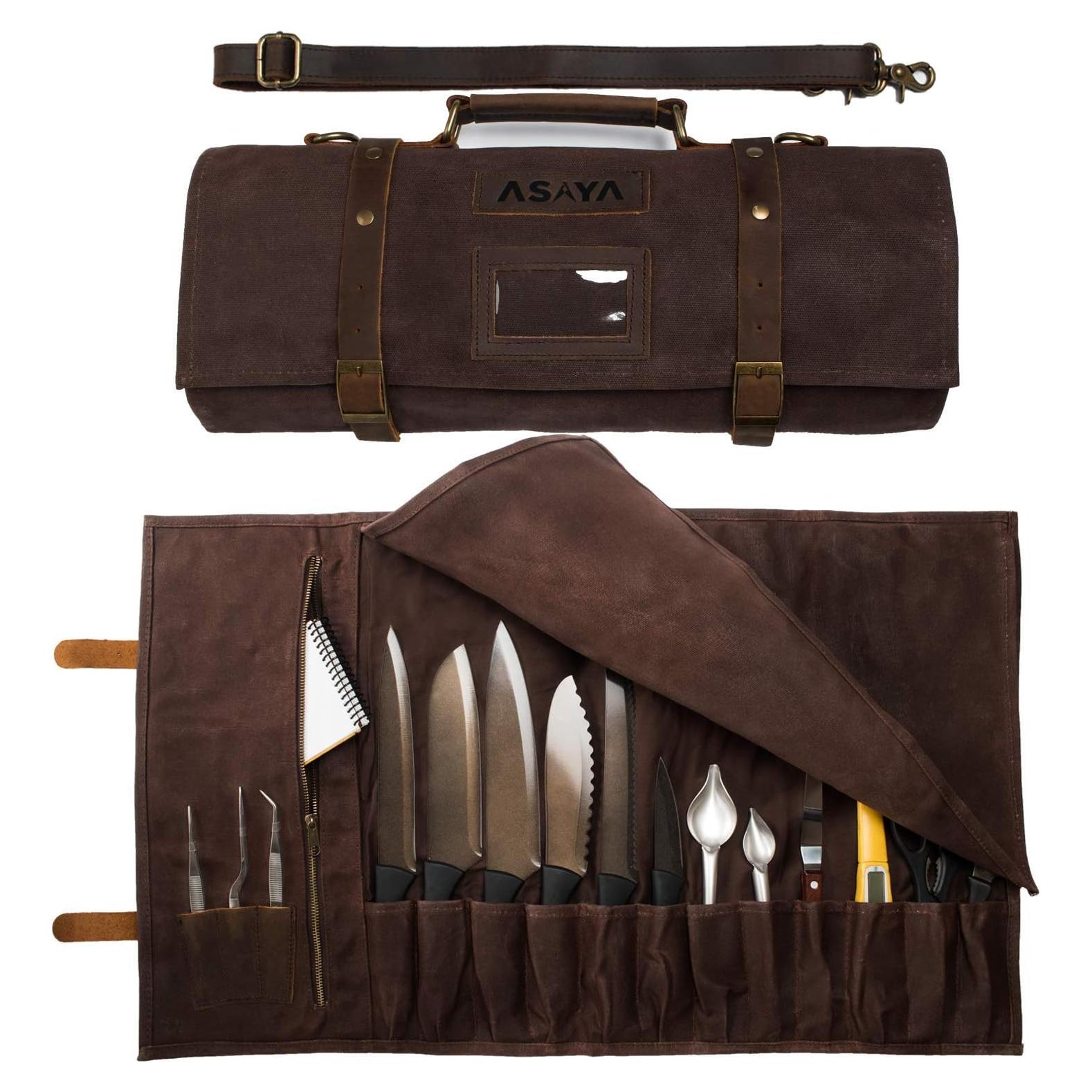 Roll de Cuchillos Asaya - 15 Espacios - Cuero y Lona Impermeable
