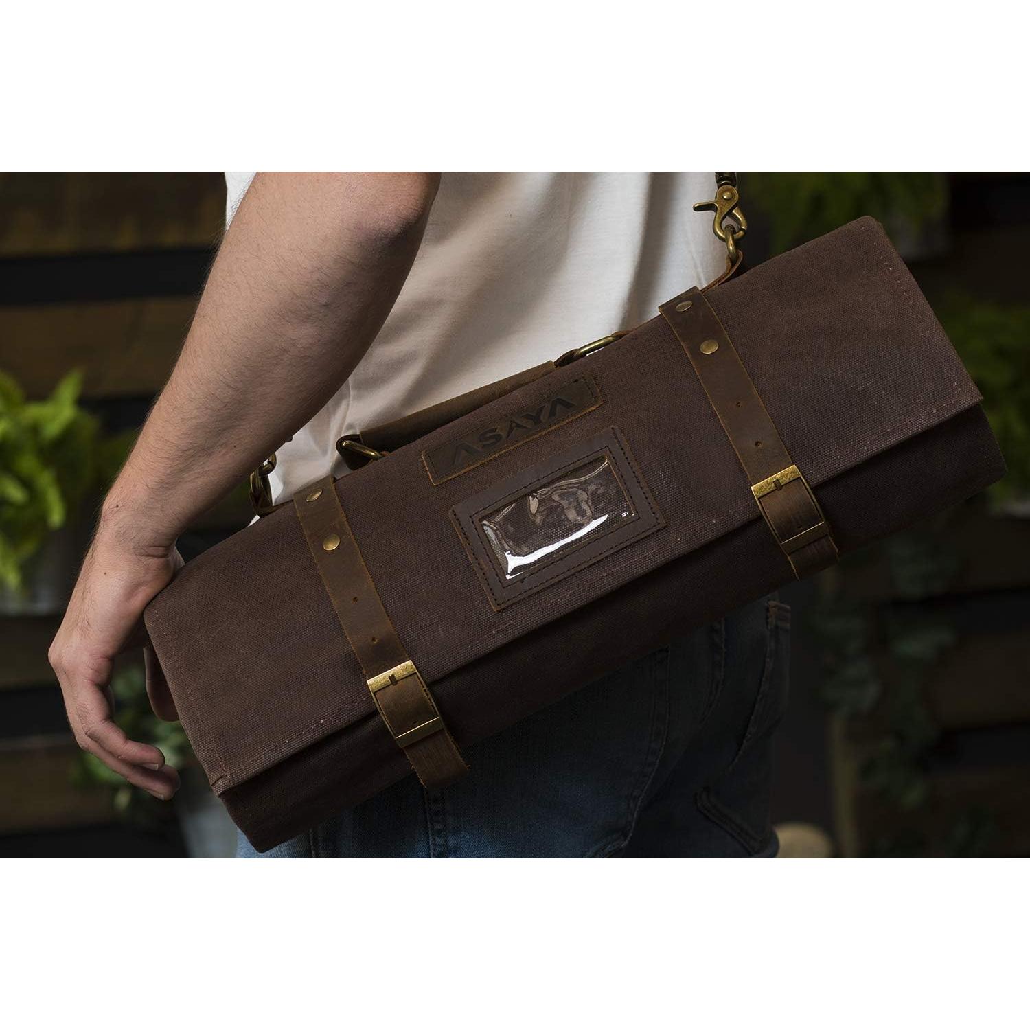 Roll de Cuchillos Asaya - 15 Espacios - Cuero y Lona Impermeable