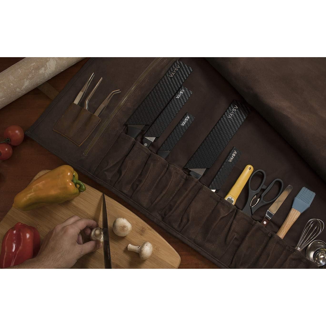 Roll de Cuchillos Asaya - 15 Espacios - Cuero y Lona Impermeable