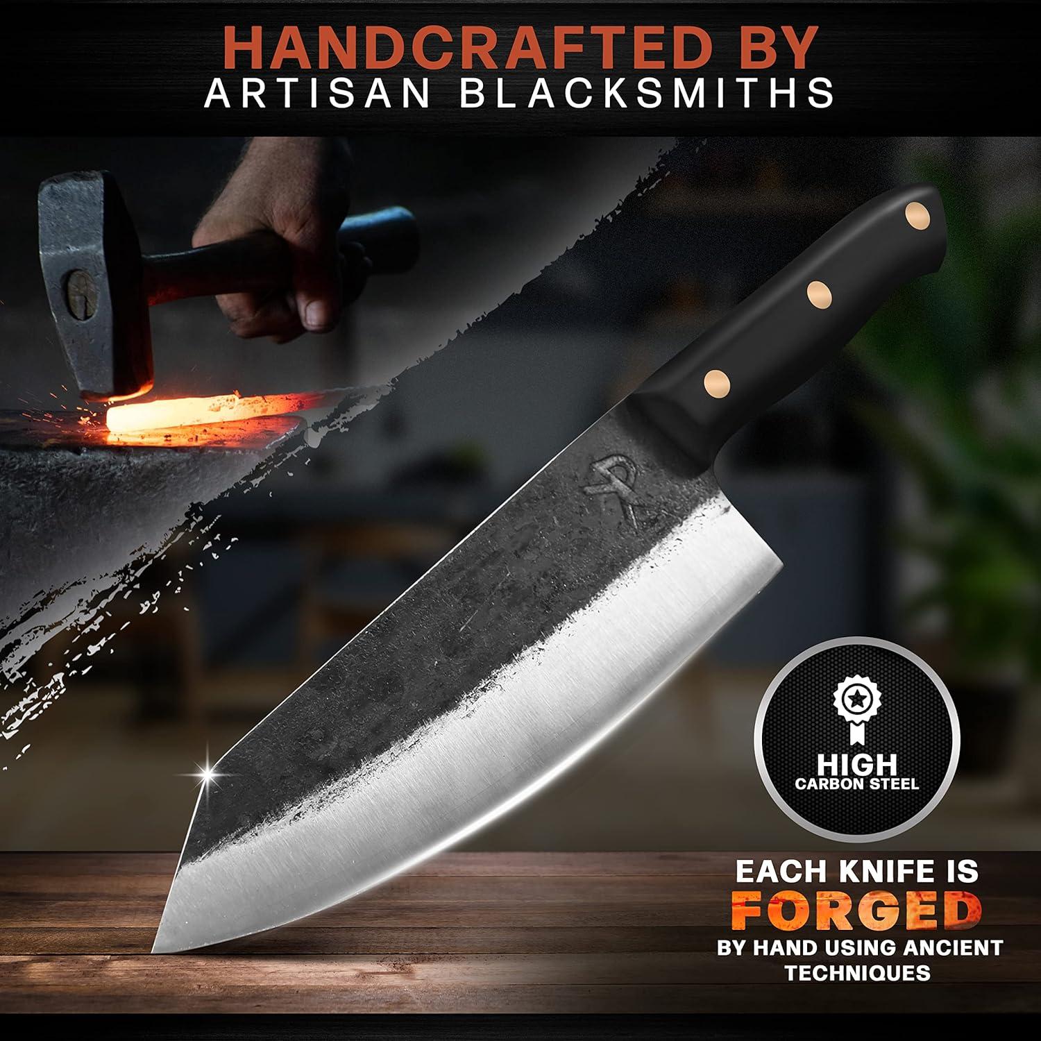 Handmade Chefs Carving Knife For Meat Cutting- Extremely Sharp Cooking Knife 8 Inch -Hand Sharpen Best Gift For Men - High Carbon Steel w/Canvas Sheath