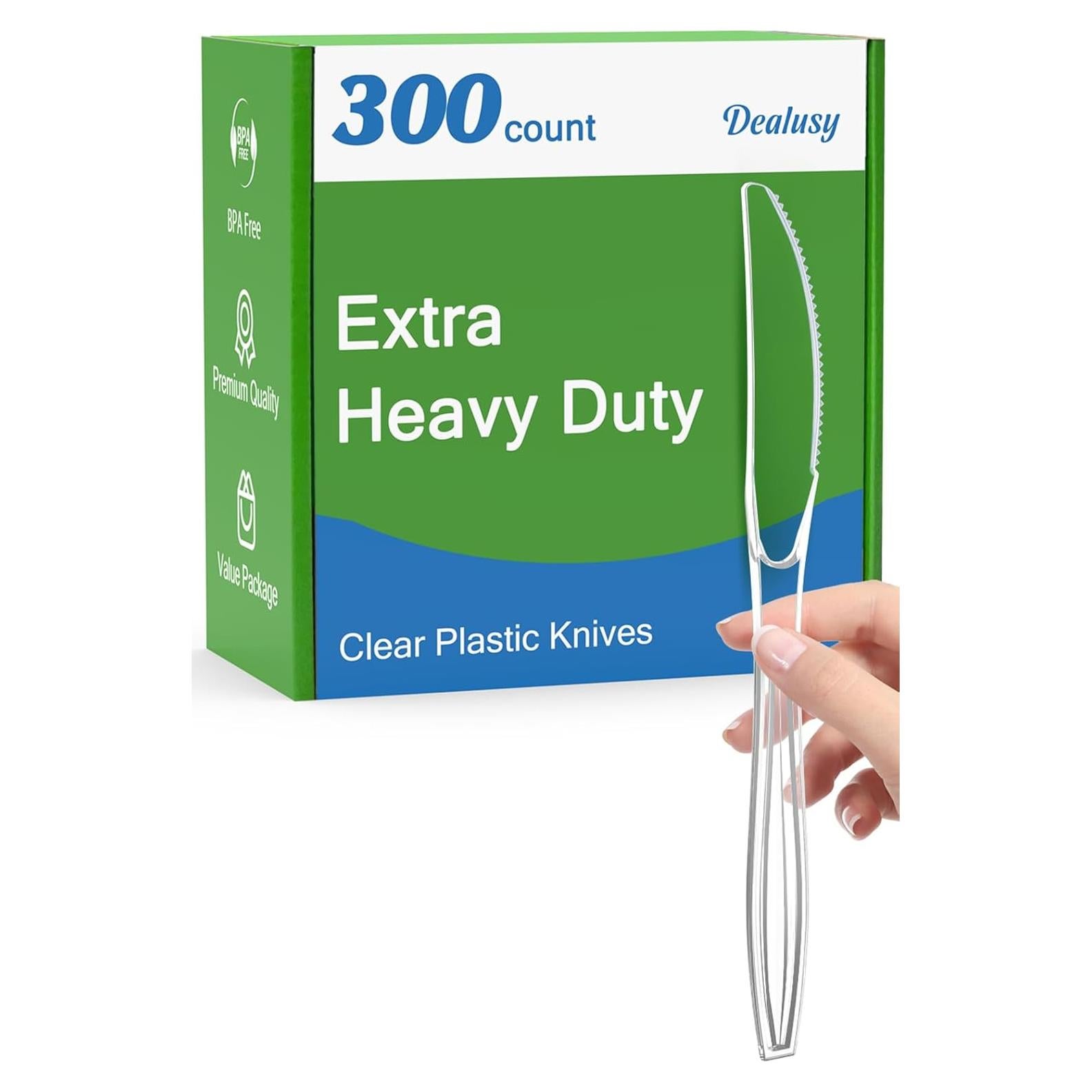 300 Cuchillos de Plástico Transparentes Dealusy - Desechables y Resistentes