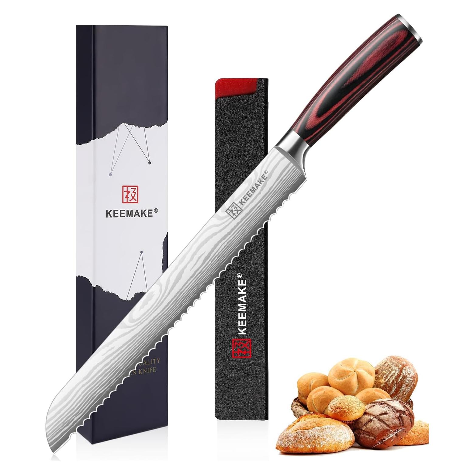 Cuchillo de Pan Serrado KEEMAKE 25.4 cm Acero Inoxidable Pakkawood