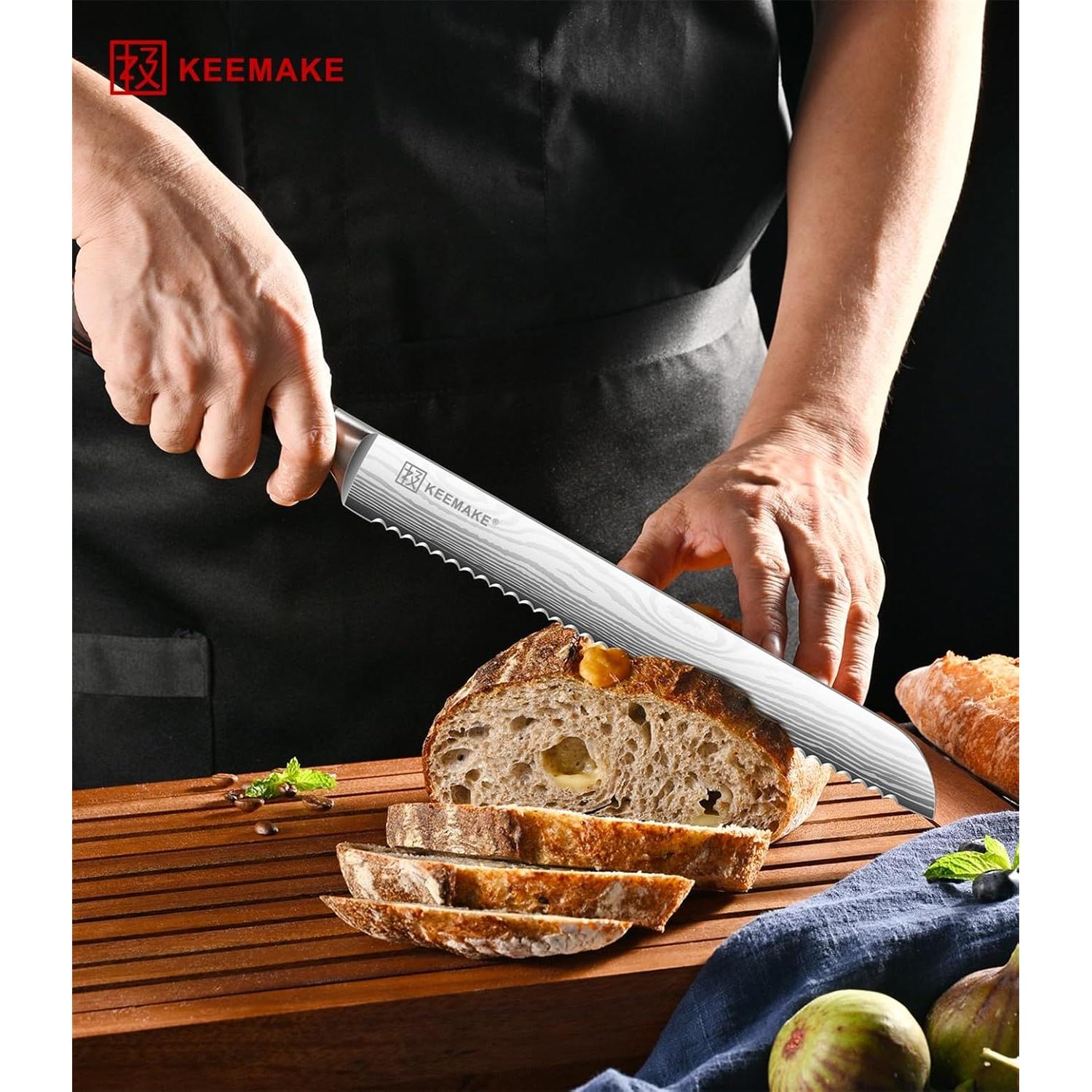 Cuchillo de Pan Serrado KEEMAKE 25.4 cm Acero Inoxidable Pakkawood