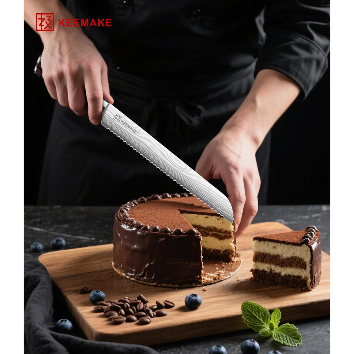 Cuchillo de Pan Serrado KEEMAKE 25.4 cm Acero Inoxidable Pakkawood