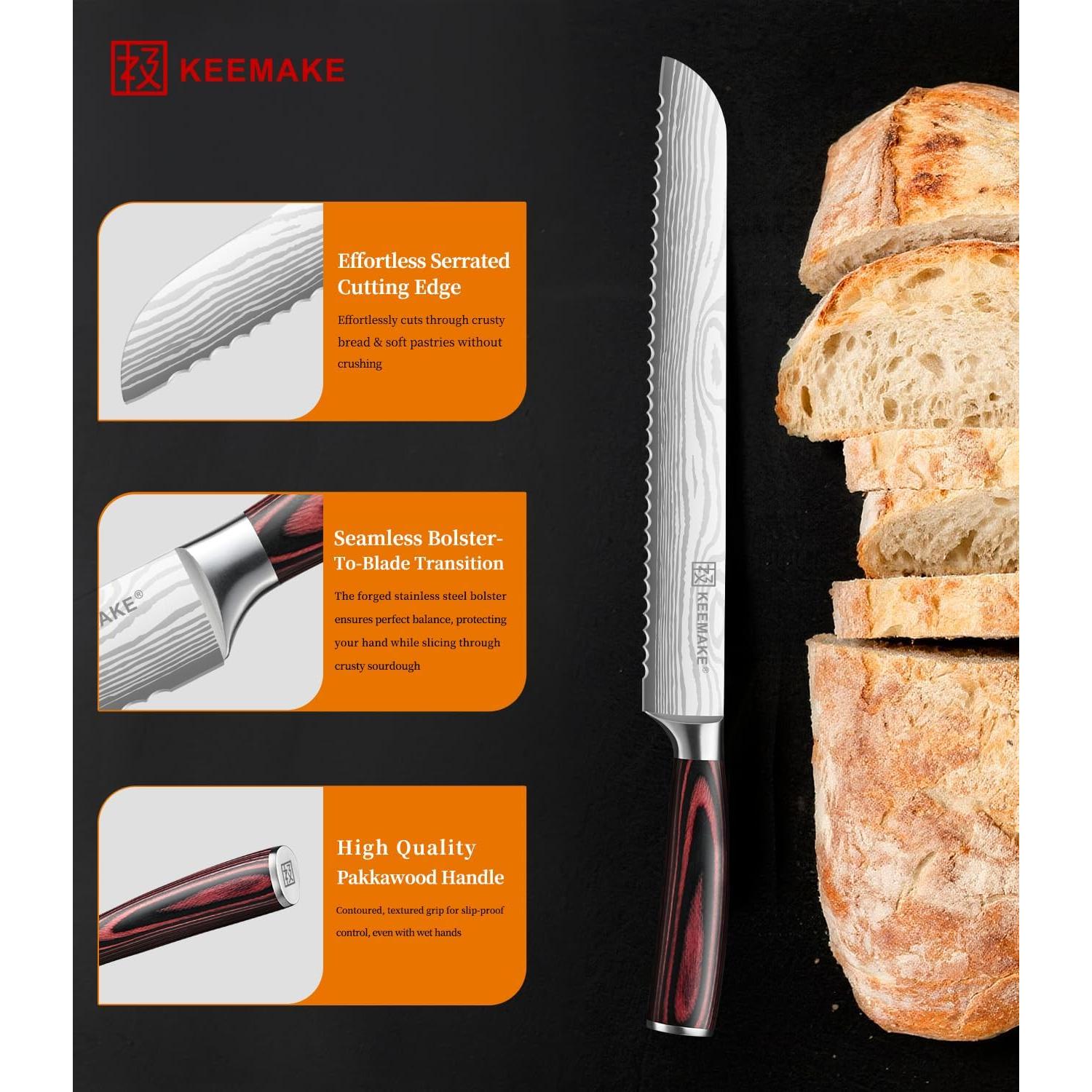 Cuchillo de Pan Serrado KEEMAKE 25.4 cm Acero Inoxidable Pakkawood