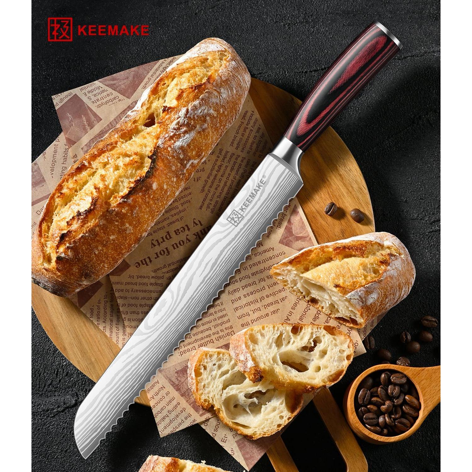 Cuchillo de Pan Serrado KEEMAKE 25.4 cm Acero Inoxidable Pakkawood