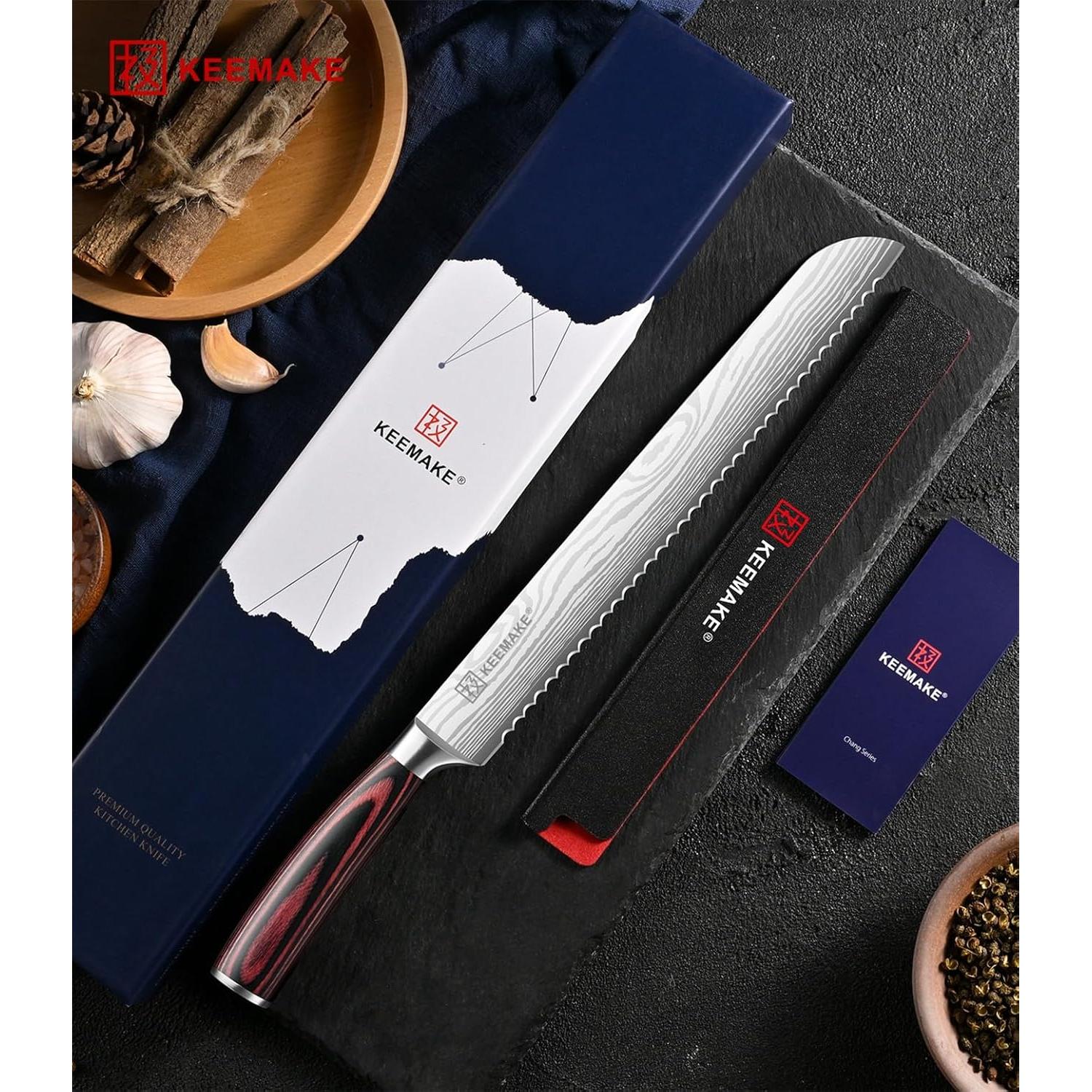 Cuchillo de Pan Serrado KEEMAKE 25.4 cm Acero Inoxidable Pakkawood