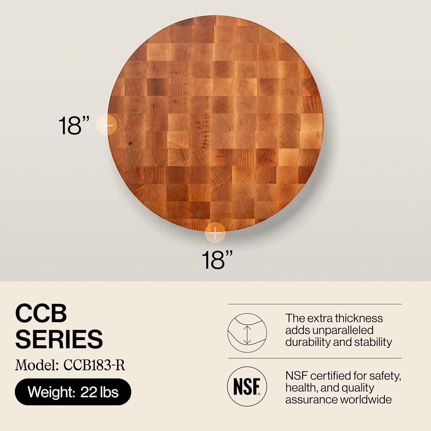 Tablero de Corte Redondo John Boos CCB de Arce 18x18 cm