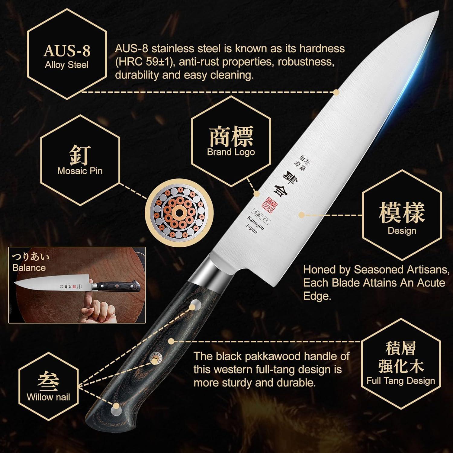 Cuchillo de Chef Japonés Kanngou 21 cm Acero AUS-8 Pakkawood