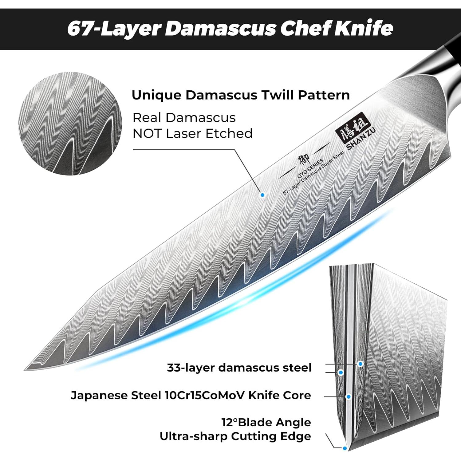 Cuchillo de Chef SHAN ZU 6" Damasco Acero Japonés 10Cr15CoMoV