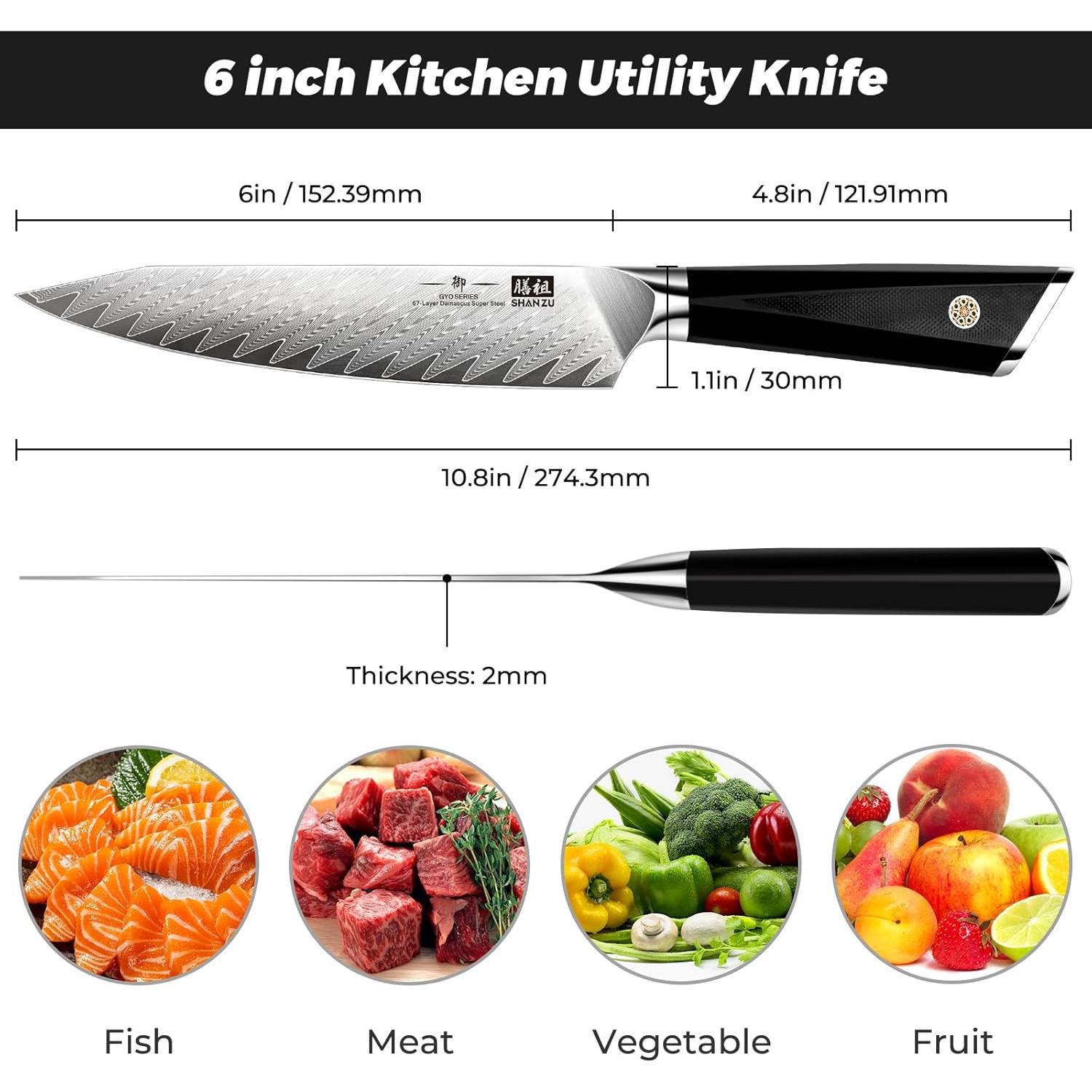 Cuchillo de Chef SHAN ZU 6" Damasco Acero Japonés 10Cr15CoMoV