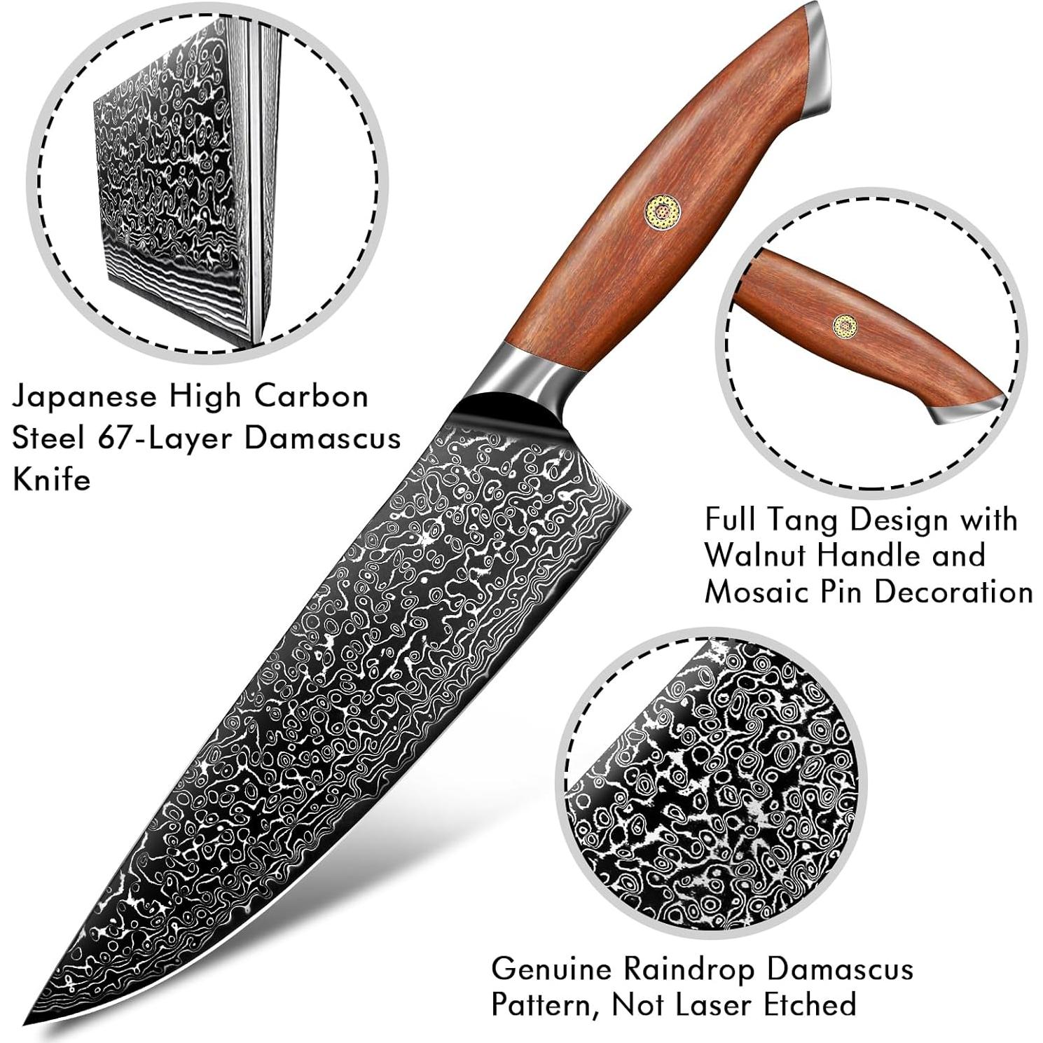 Cuchillo de Chef Freelander 20.32 cm Damasco VG10 Mango Nogal