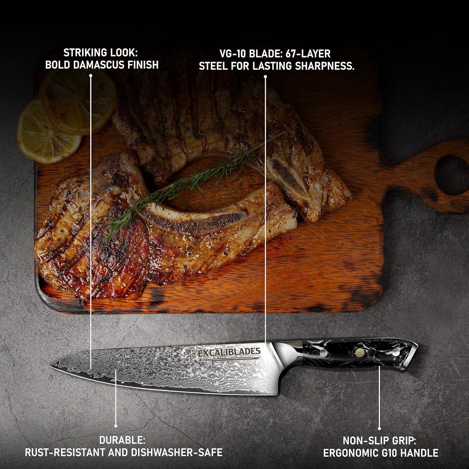 Cuchillo de Chef 20.3 cm Excaliblades Damasco VG-10 Ergonómico