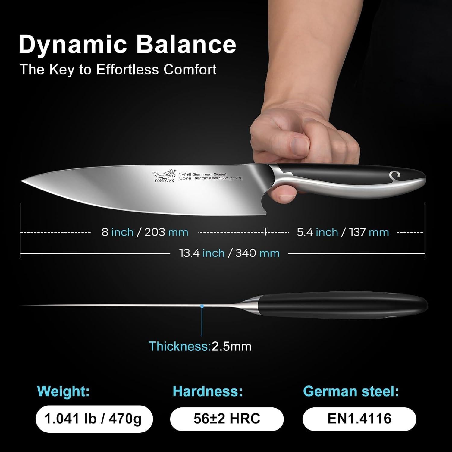 Cuchillo de Chef YONOVAK 20 cm Acero Alemán Antideslizante