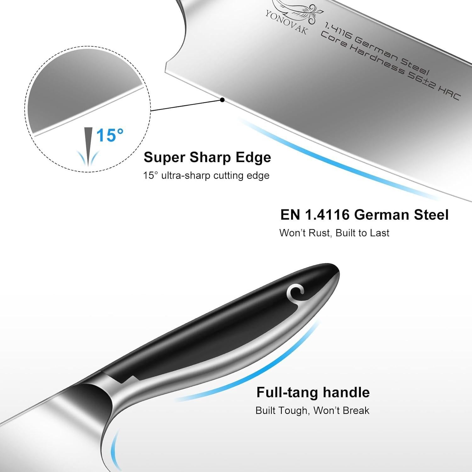 Cuchillo de Chef YONOVAK 20 cm Acero Alemán Antideslizante