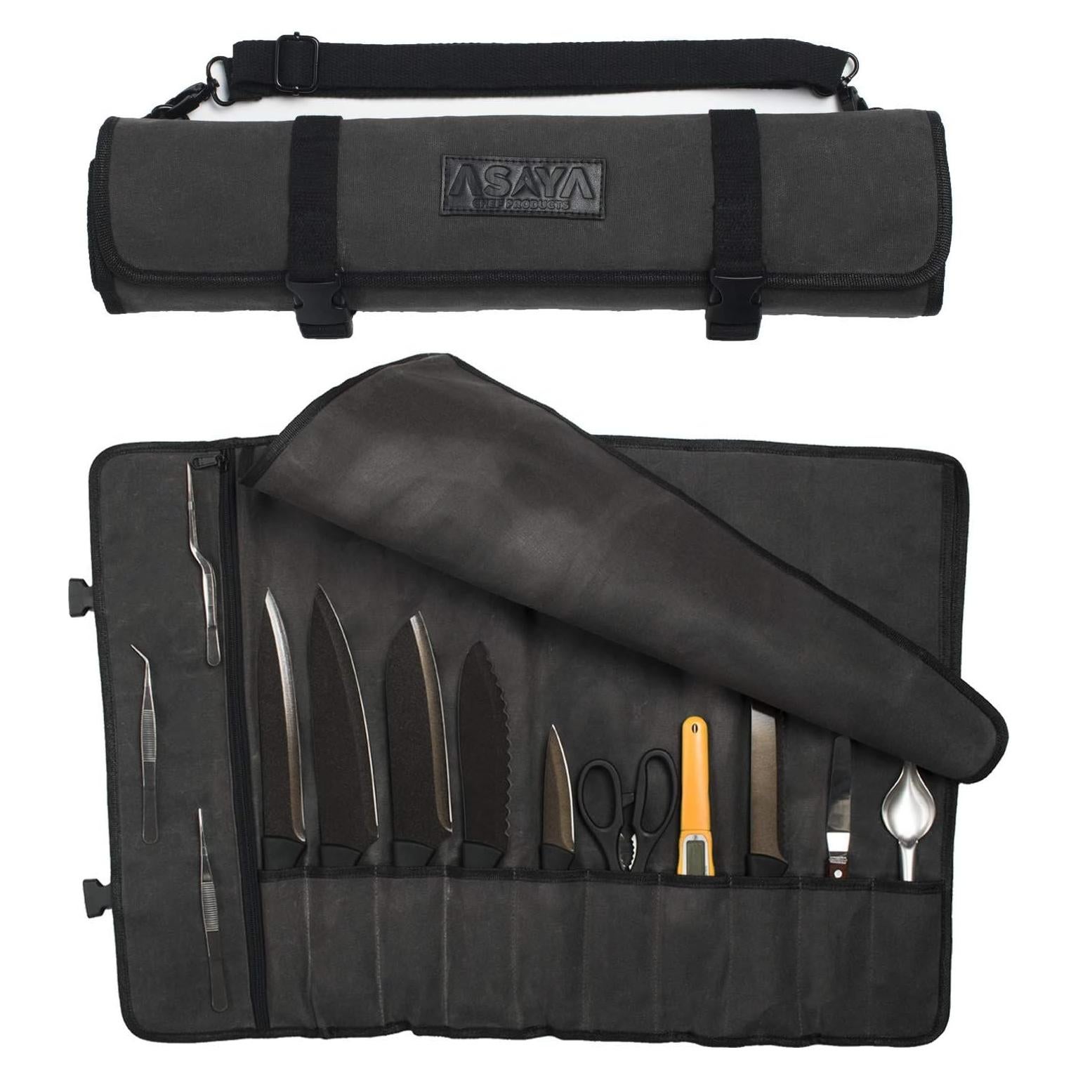 Bolsa de Cuchillos Asaya Gris - Lona 10 Espacios 12.7x45.7cm