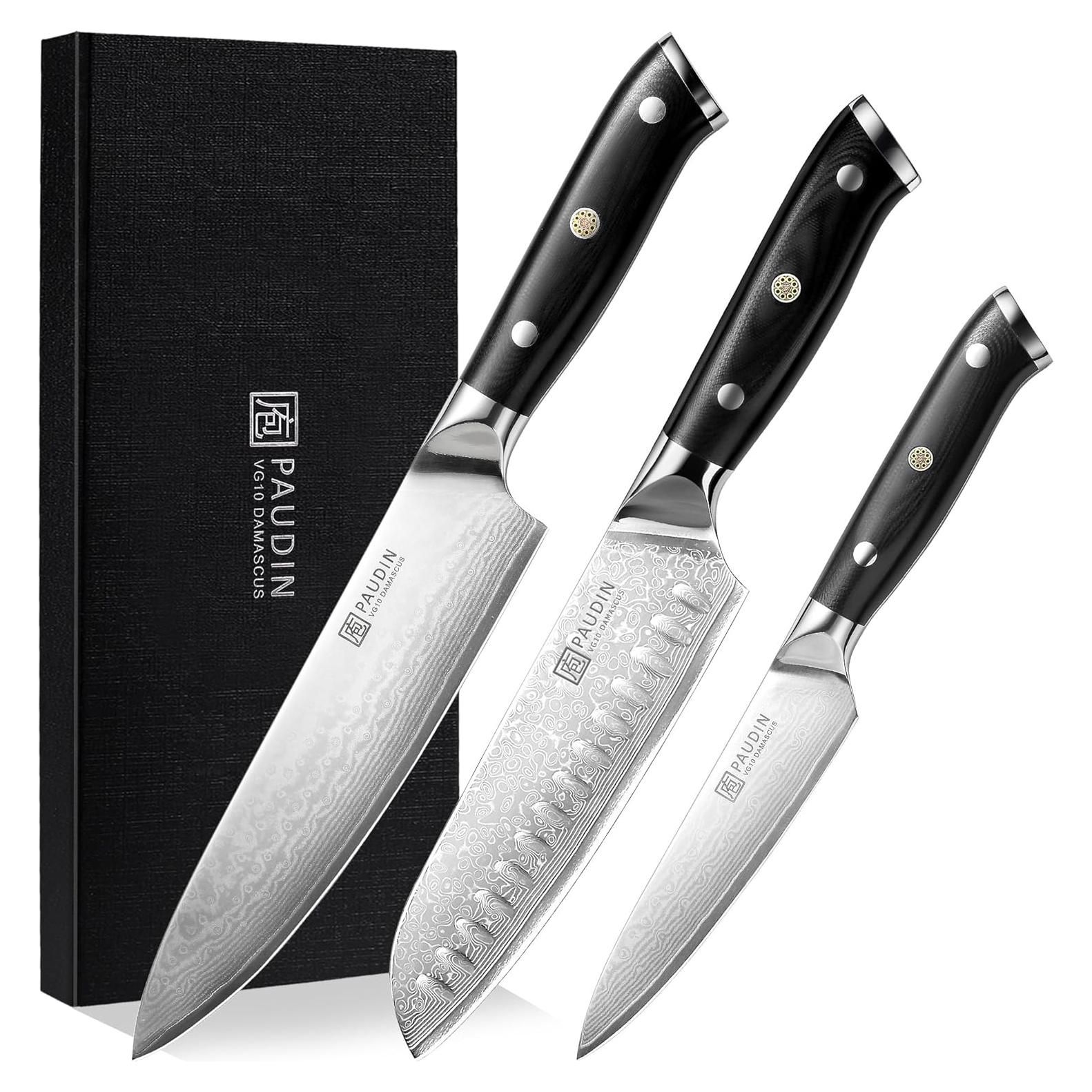 Juego de cuchillos PAUDIN Damascus 3 PCS - Acero VG10 Japonés