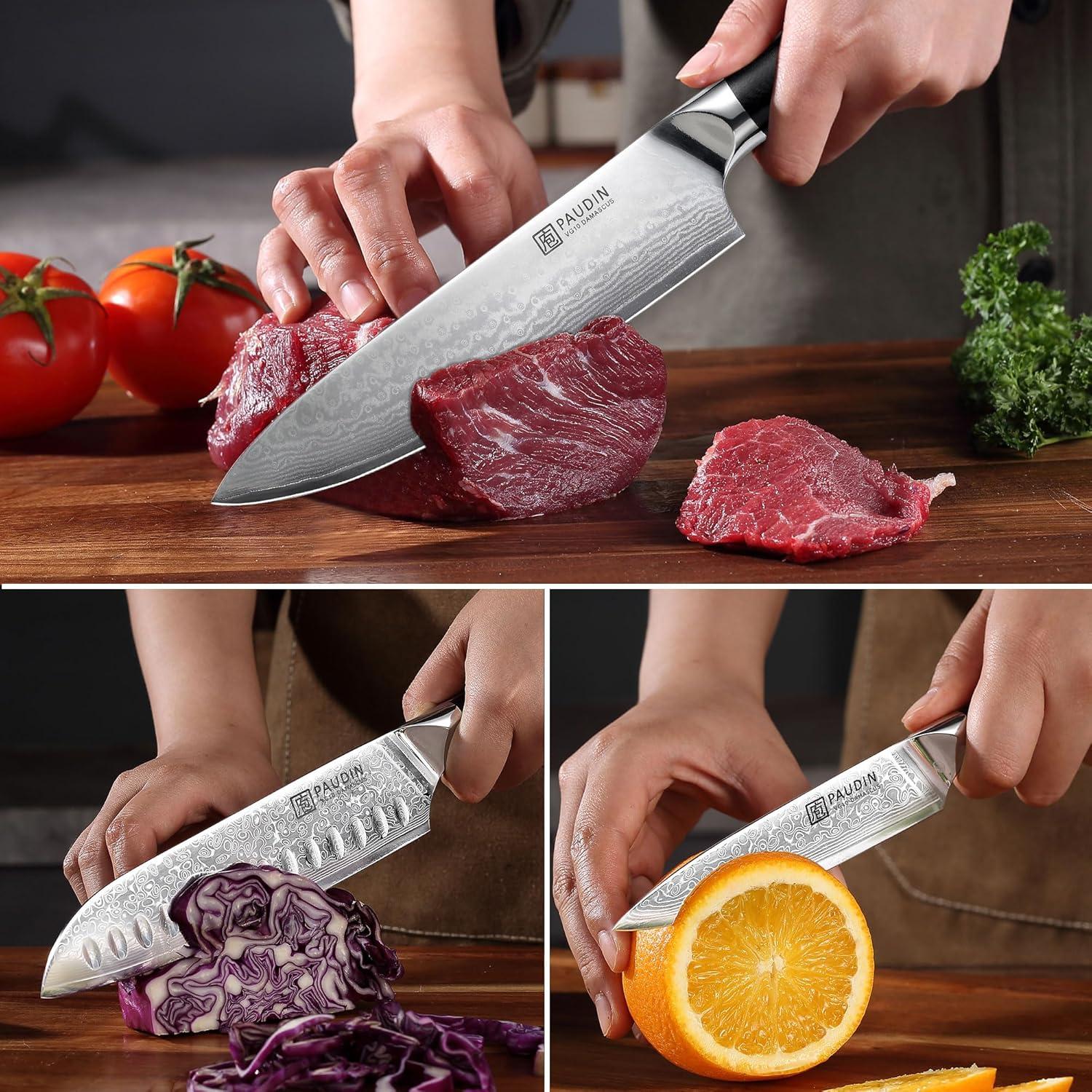 Juego de cuchillos PAUDIN Damascus 3 PCS - Acero VG10 Japonés