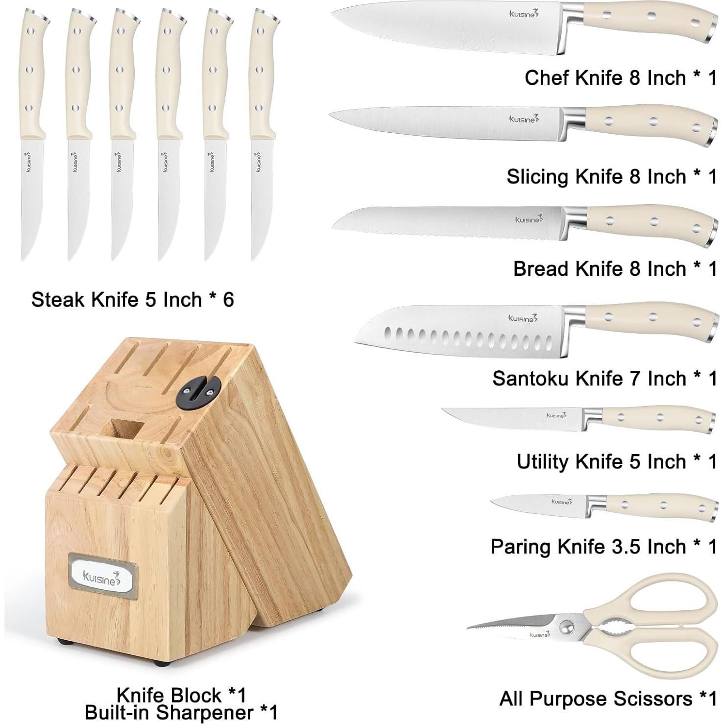 Juego de cuchillos KUISINE 15PCS acero inoxidable con afilador